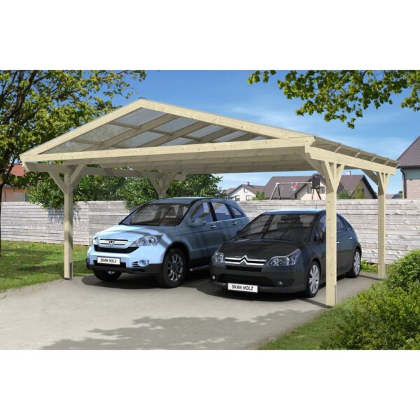 Skan Holz Satteldach-Carport Westerwald 570 cm x 541 cm gerade Kopfbänder Skan Holz Satteldach-Carport Westerwald 570 cm x 541 cm gerade Kopfbänder