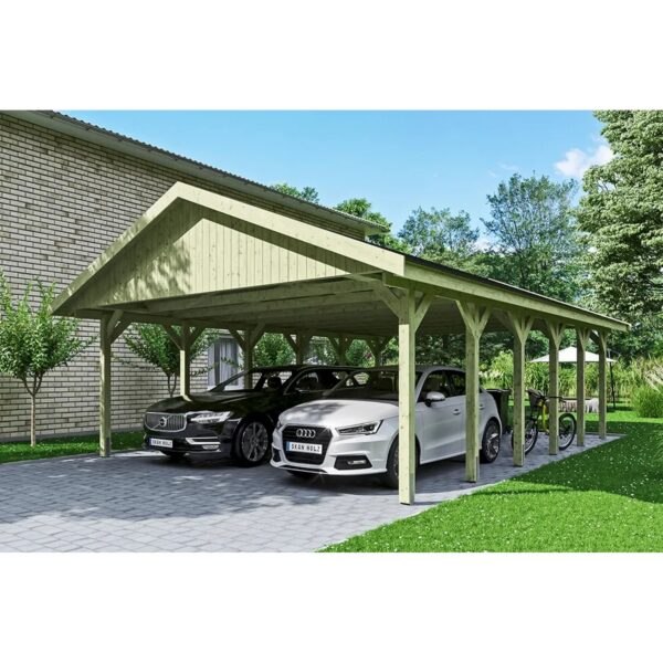 Satteldach-Carport Wallgau 620 x 900 cm schwarze Schindeln Satteldach-Carport Wallgau 620 x 900 cm schwarze Schindeln
