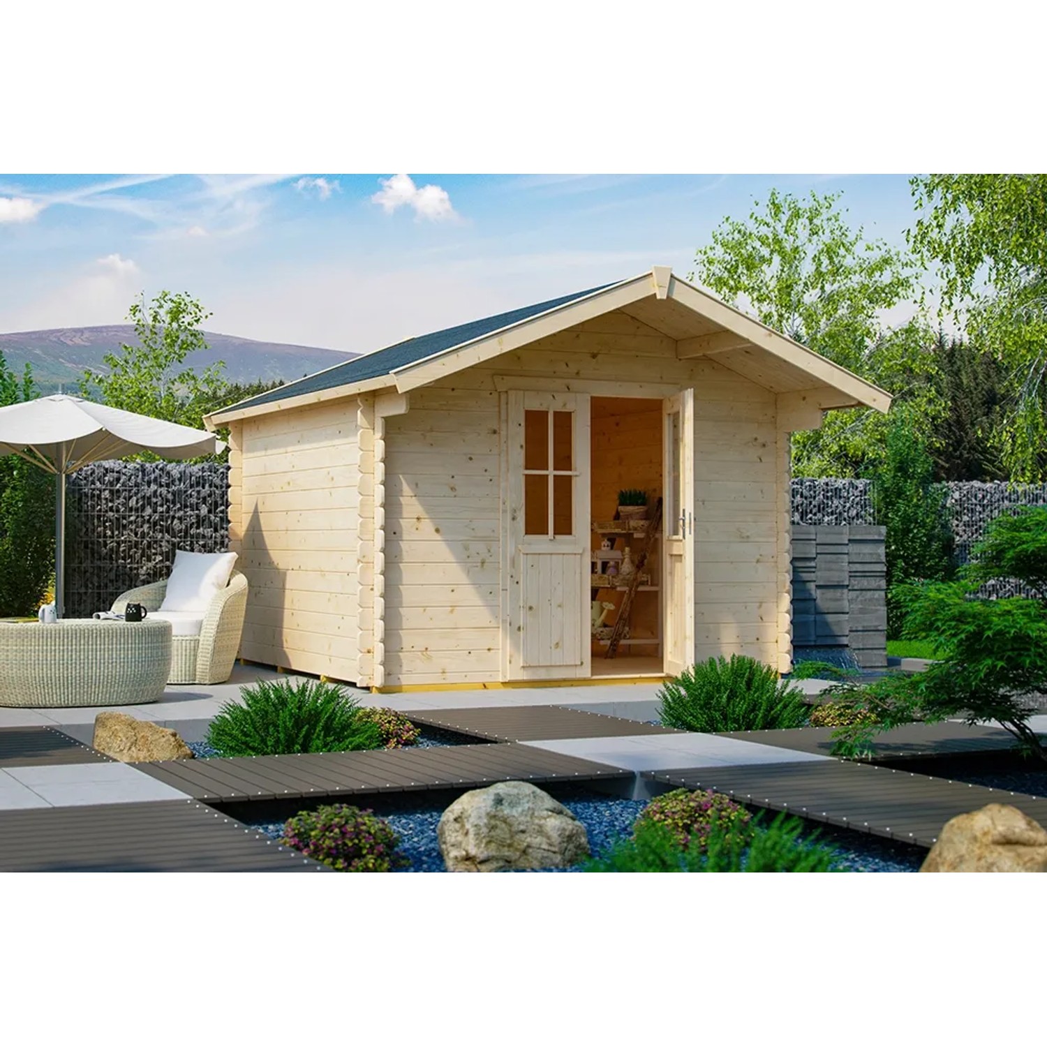 Skan Holz Holz-Gartenhaus Faro 3 Natur 300 cm x 300 cm 9 m²