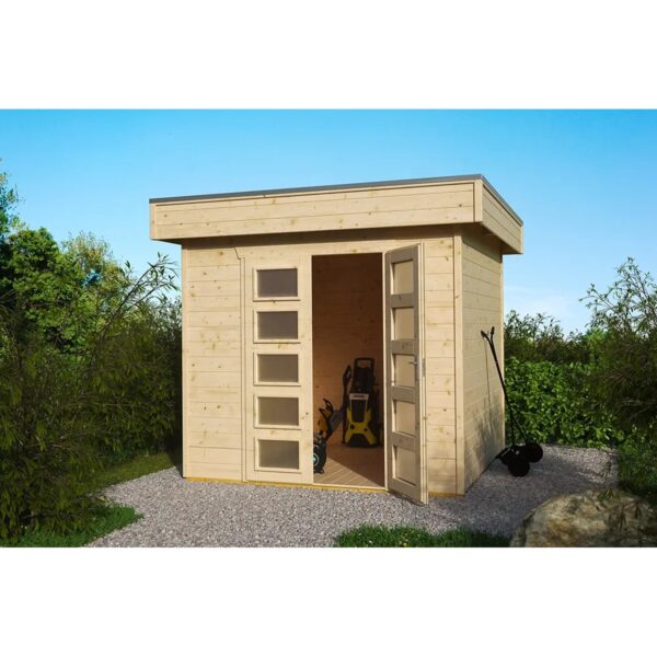 Skan Holz Holz-Gartenhaus Venlo 1 Flachdach Natur Unbehandelt 290 cm x 290 cm