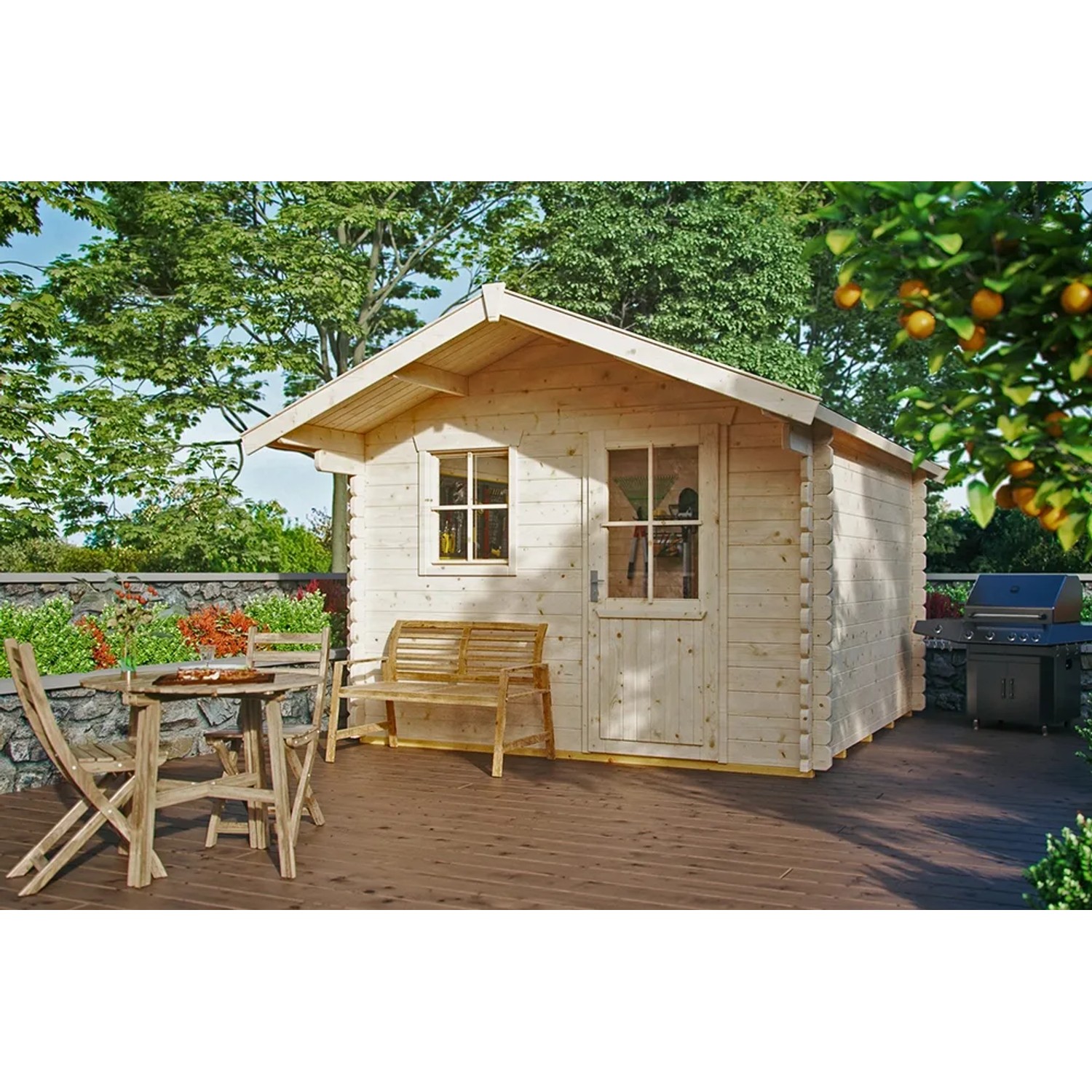 Skan Holz Holz-Gartenhaus Narvik 2 Natur 300 cm x 300 cm 9 m²