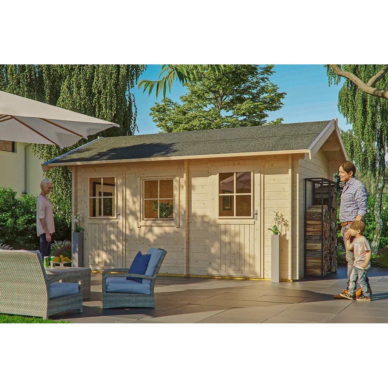 Skan Holz Holz-Gartenhaus Lausanne Natur 450 cm x 300 cm 13,5 m²