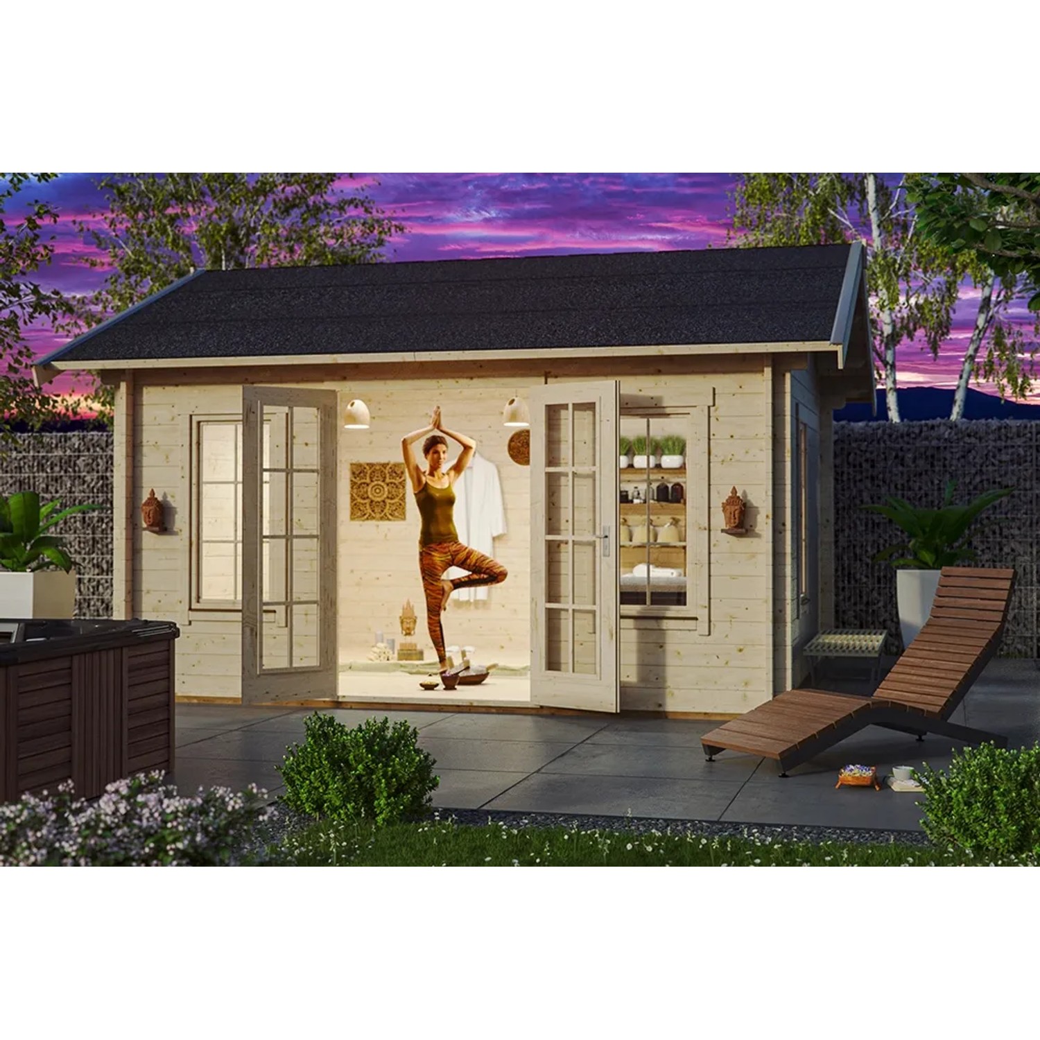 Skan Holz Holz-Gartenhaus Montral 2 Satteldach Unbehandelt 500 cm x 460 cm
