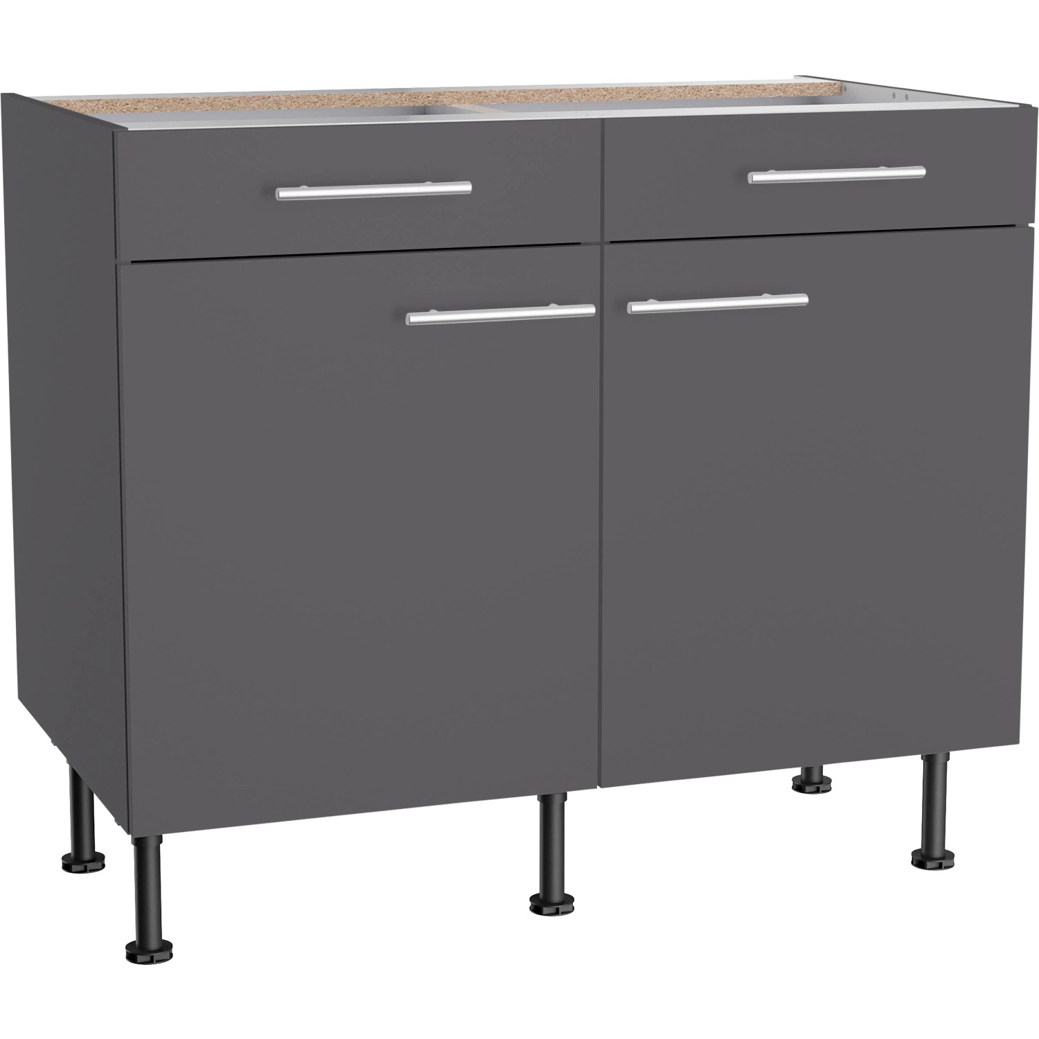 Optifit Küchen-Unterschrank Ingvar420 100 cm x 87 cm x 58,4 cm Anthrazit Matt