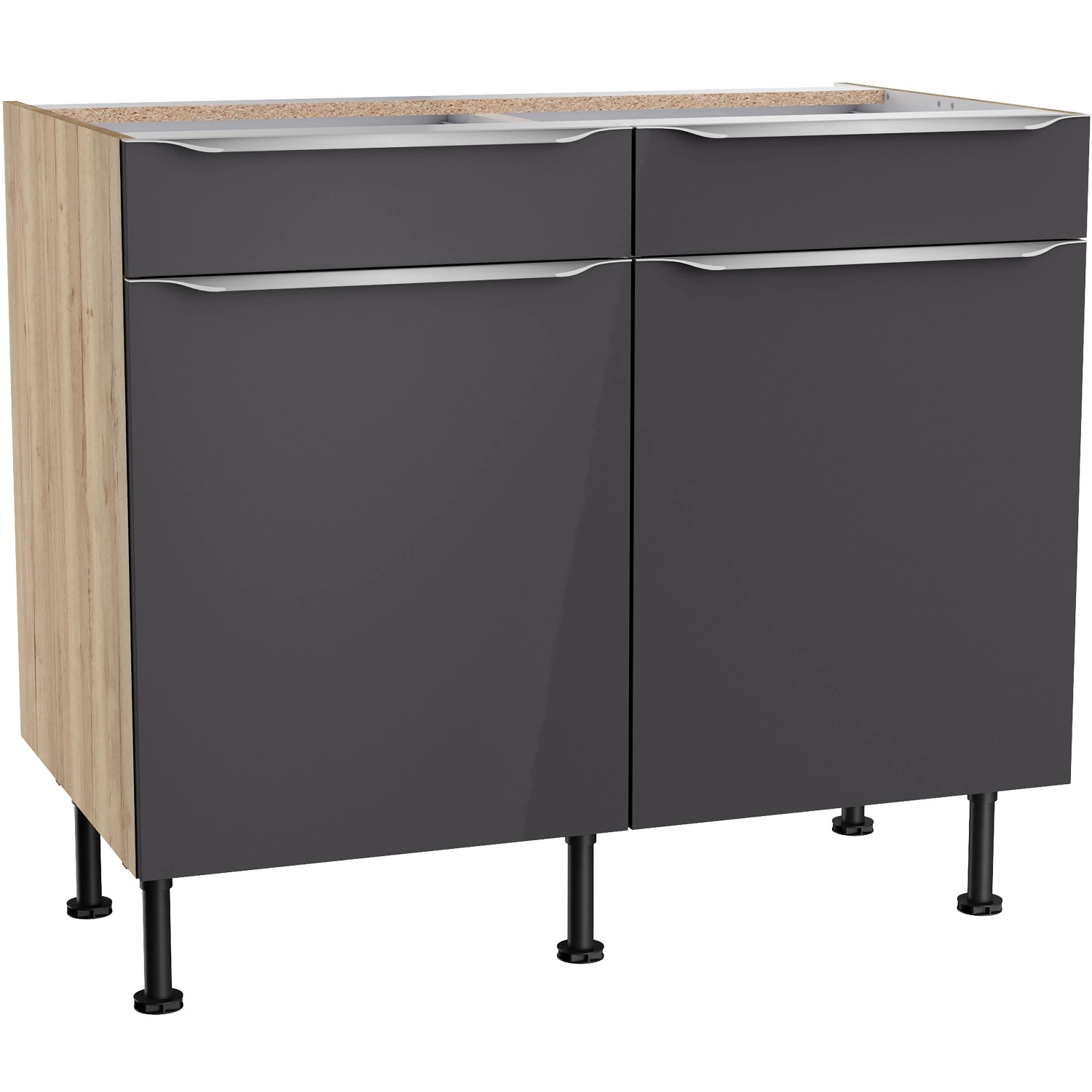 Optifit Küchen-Unterschrank Linus984 100cm x 87cm x 58,4cm Anthrazit-Wildeiche