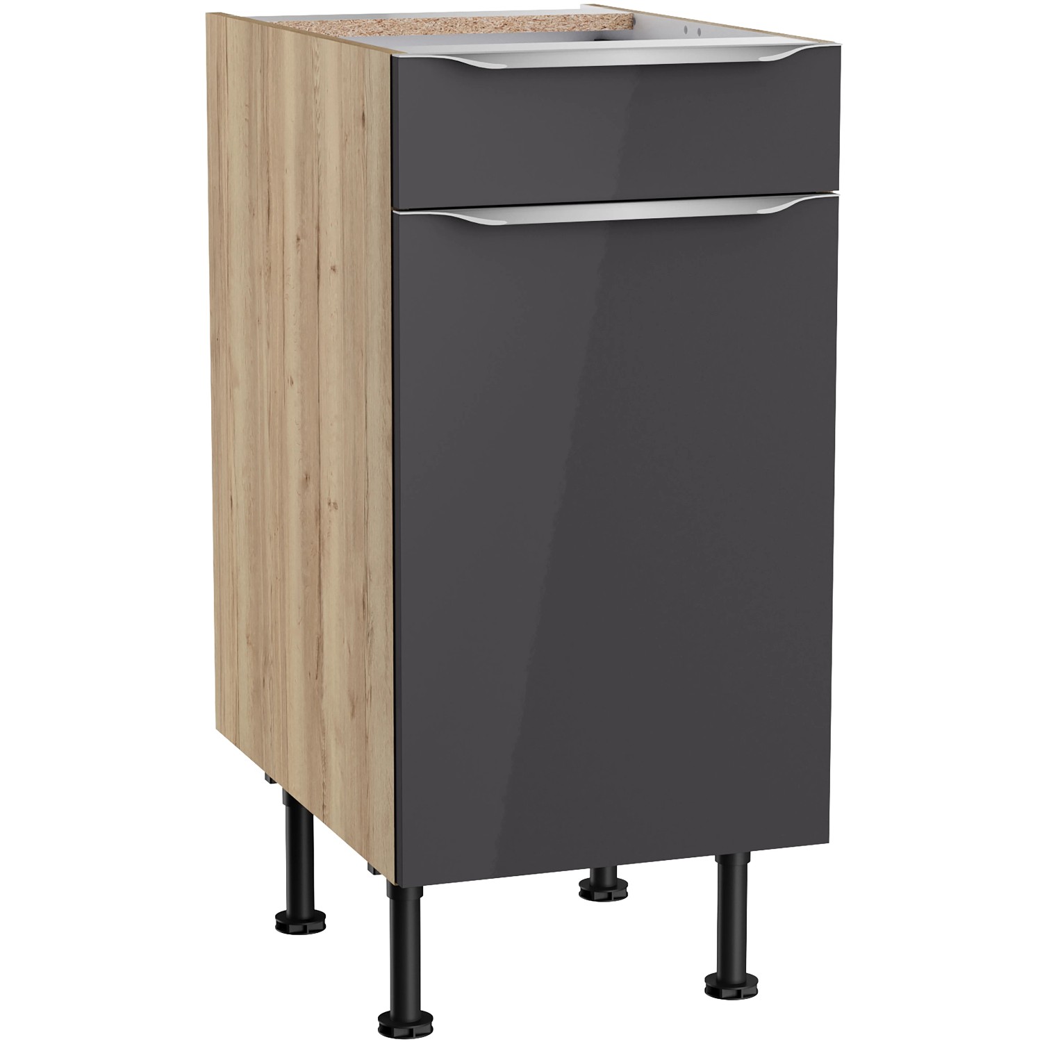Optifit Küchen-Unterschrank Linus984 40 cm x 87 cm x 58,4 cm Anthrazit-Wildeiche