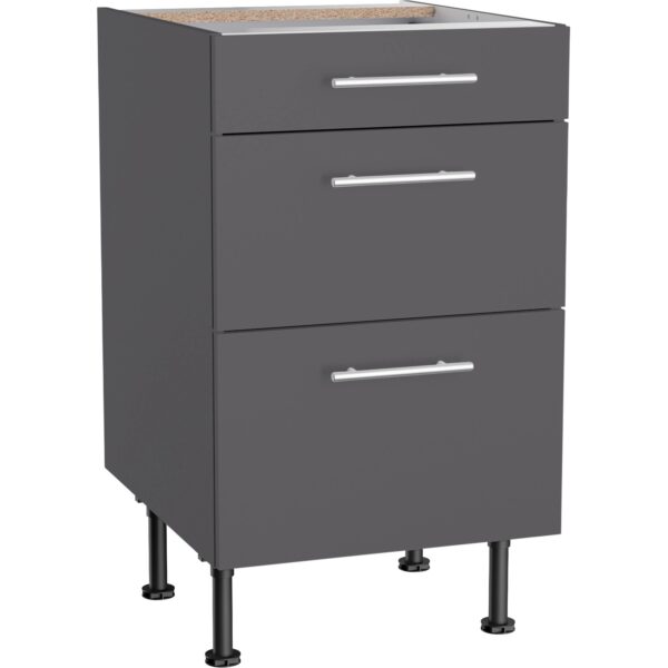Optifit Küchen-Unterschrank mit 3 Auszügen Ingvar420 50 cm Anthrazit Matt