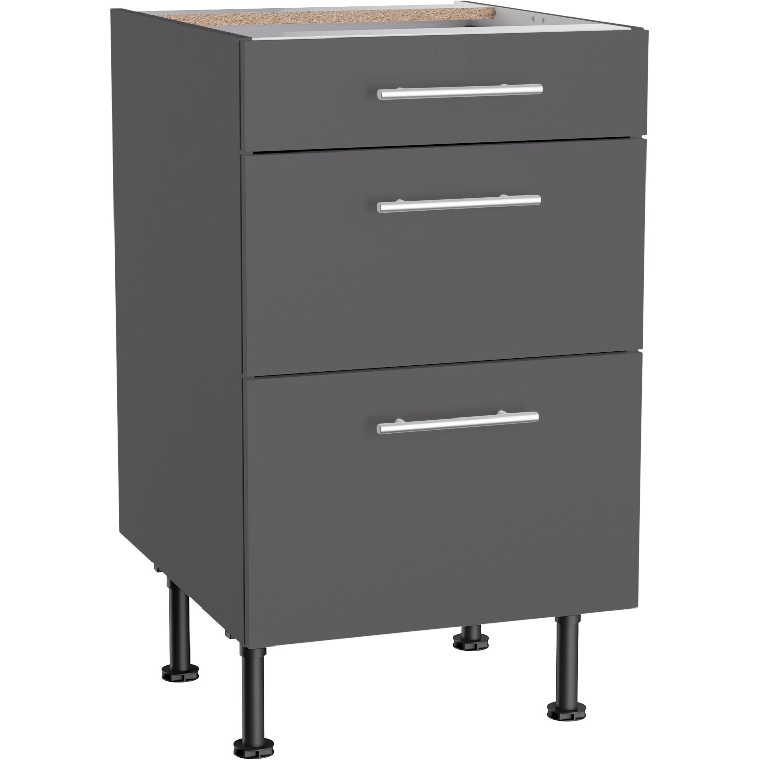 Optifit Küchen-Unterschrank mit 3 Auszügen Ingvar420 50 cm Anthrazit Matt