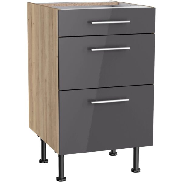 Optifit Küchen-Unterschrank mit 3 Auszügen Jonte984 50 cm Anthrazit-Wildeiche Optifit Küchen-Unterschrank mit 3 Auszügen Jonte984 50 cm Anthrazit-Wildeiche