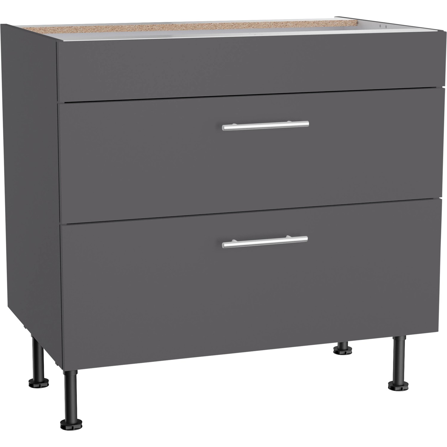 Optifit Küchen-Unterschrank mit 2 Auszügen Ingvar420 90 cm Anthrazit Matt