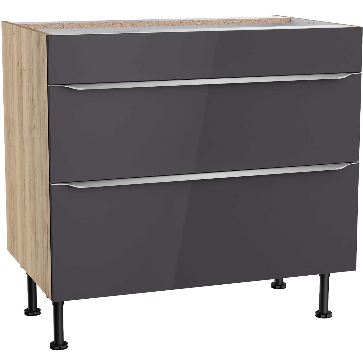 Optifit Küchen-Unterschrank mit 2 Auszügen Linus984 90 cm Anthrazit-Wildeiche