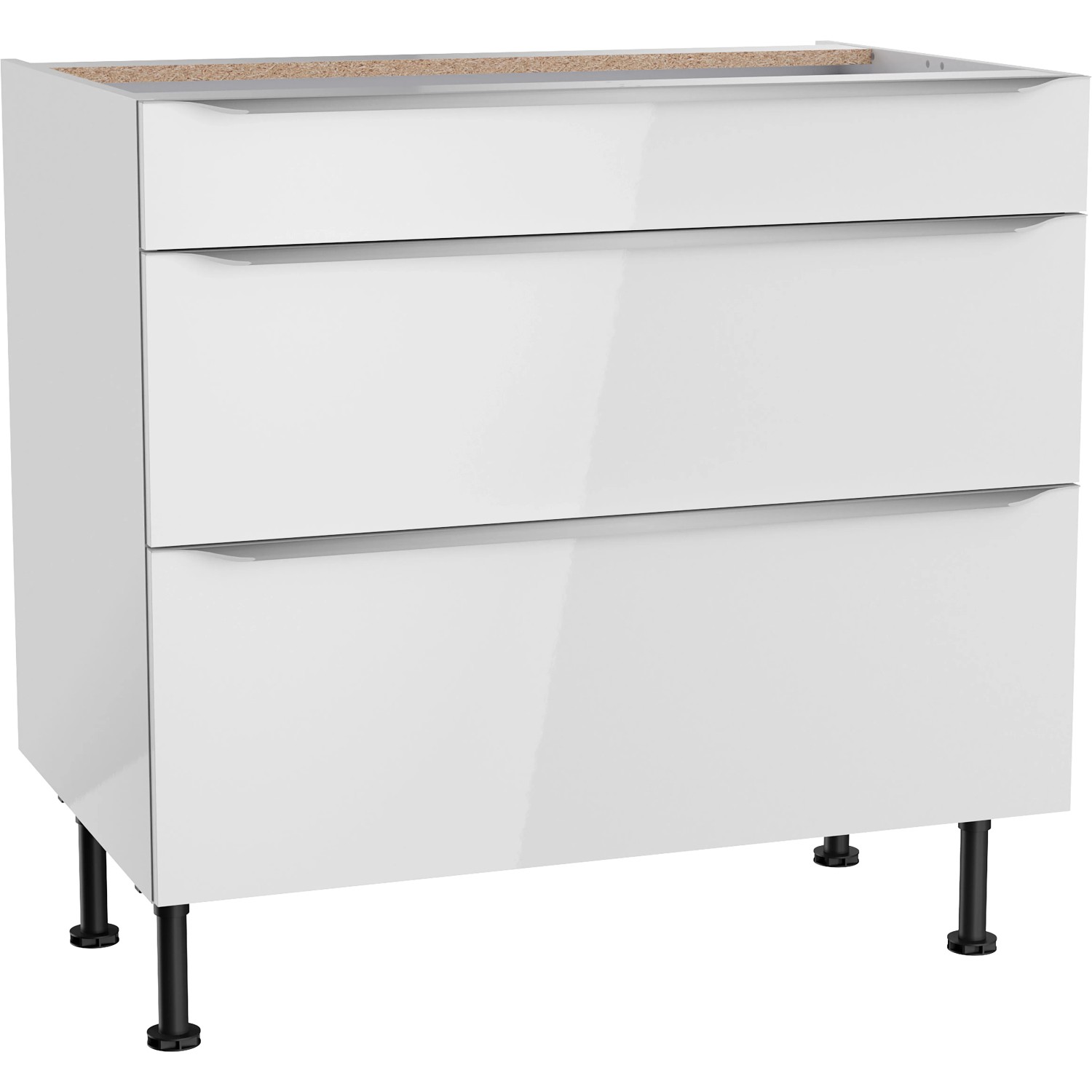 Optifit Küchen-Unterschrank mit 3 Auszügen Arvid986 90 cm x 87 cm x 58,4 cm Weiß
