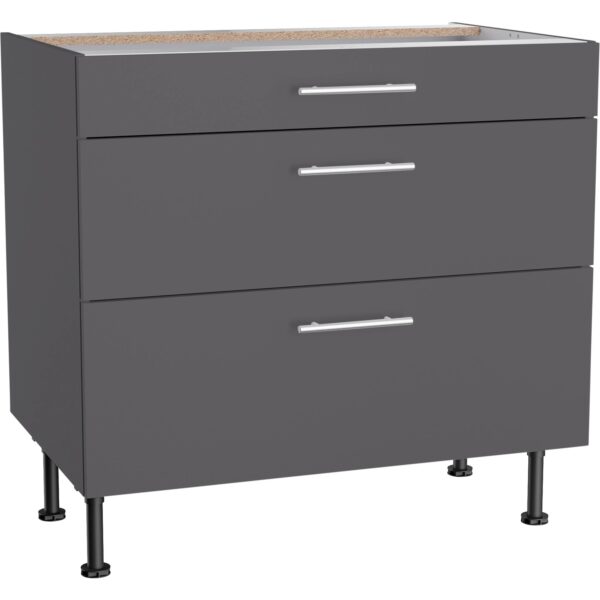 Optifit Küchen-Unterschrank mit 3 Auszügen Ingvar420 90 cm Anthrazit Matt