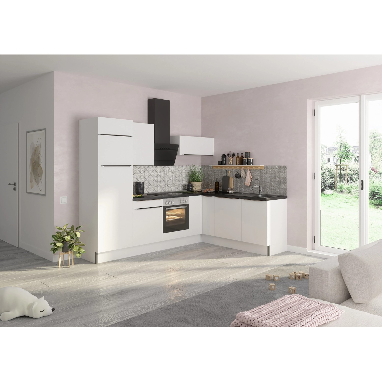 Optifit Winkelküche Optikoncept Arvid ohne E-Geräte 270 cm Weiß