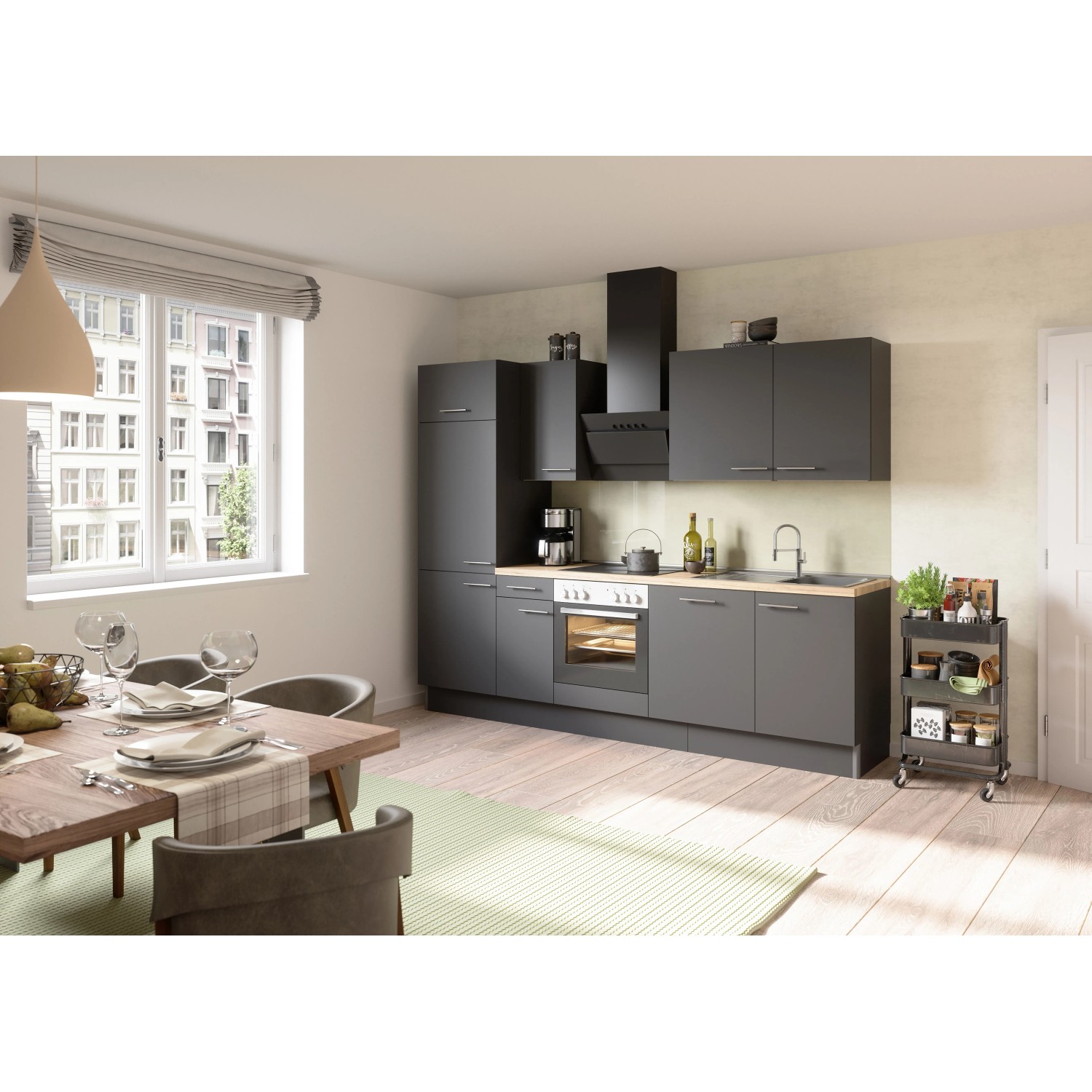 Optifit Küchenzeile Optikoncept Ingvar 270 cm Anthrazit