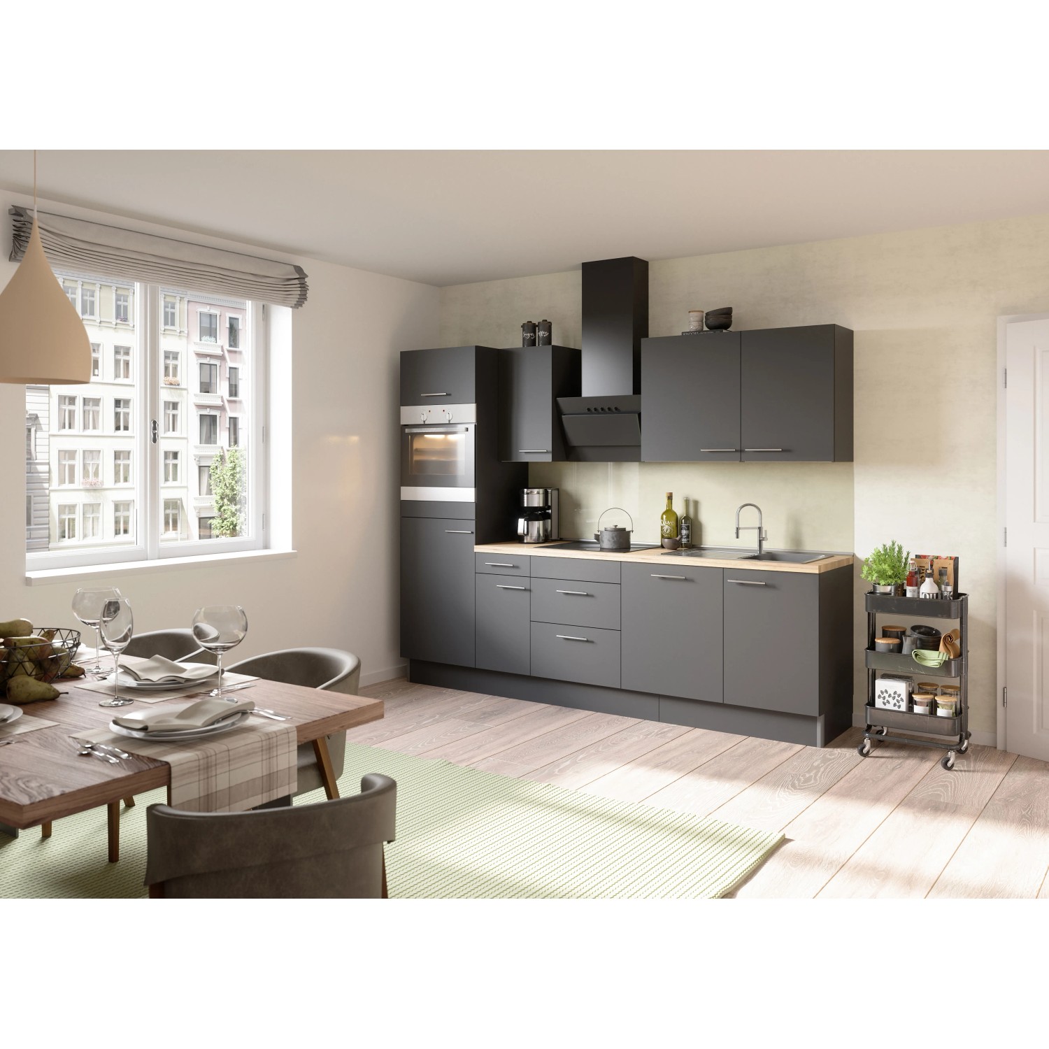 Optifit Küchenzeile Optikoncept Ingvar ohne E-Geräte 270 cm Anthrazit