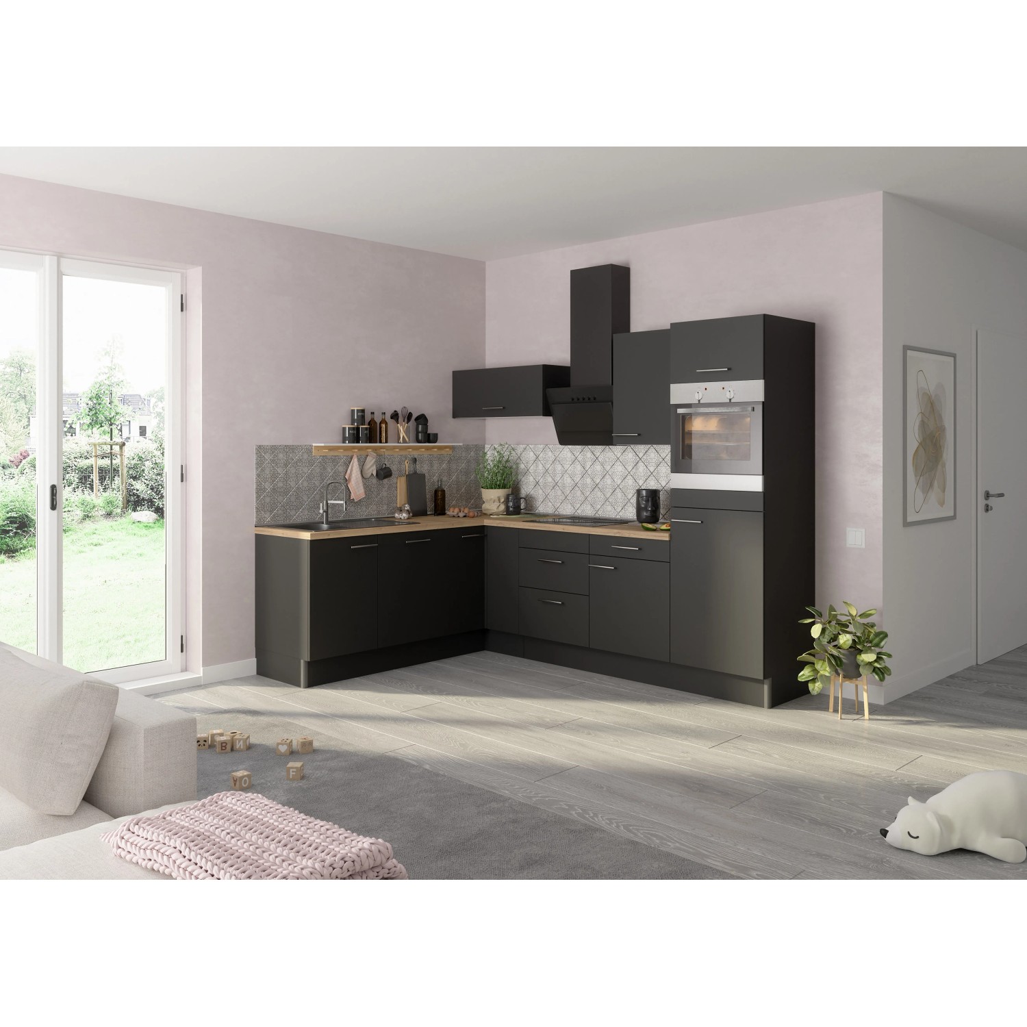 Optifit Winkelküche Optikoncept Ingvar ohne E-Geräte 270 cm Anthrazit