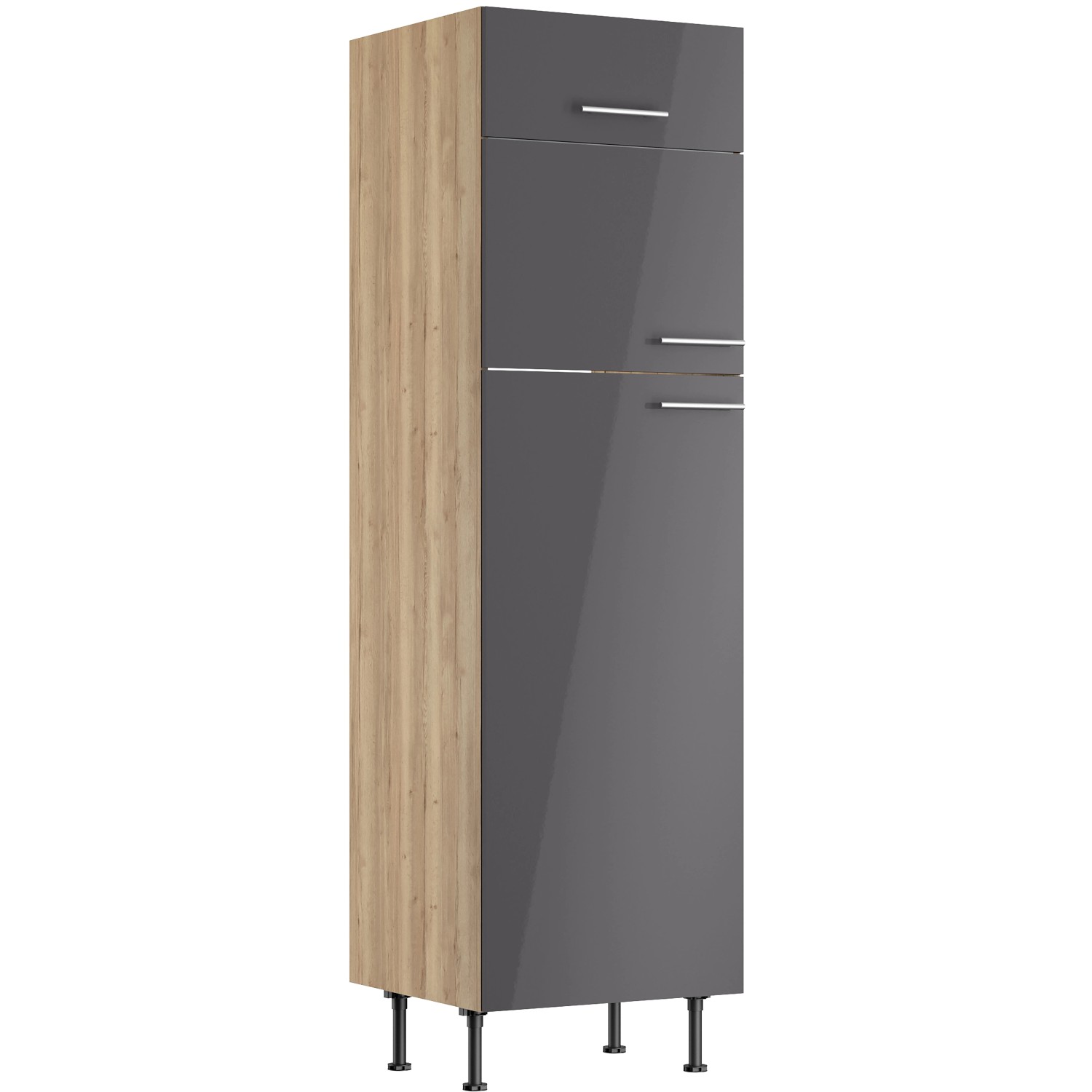 Optifit Küchen-Hochschrank f. Kühl-Gefrier-Kombi Jonte984 60cm Anthra.-WildEiche