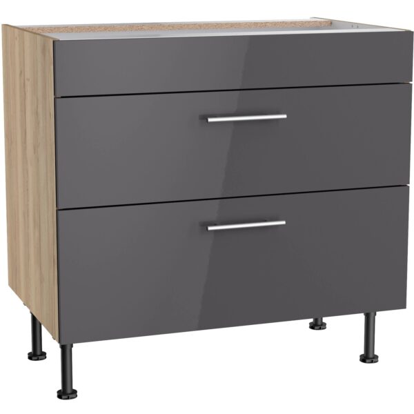 Optifit Küchen-Unterschrank mit 2 Auszügen Jonte984 60 cm Anthrazit-Wildeiche