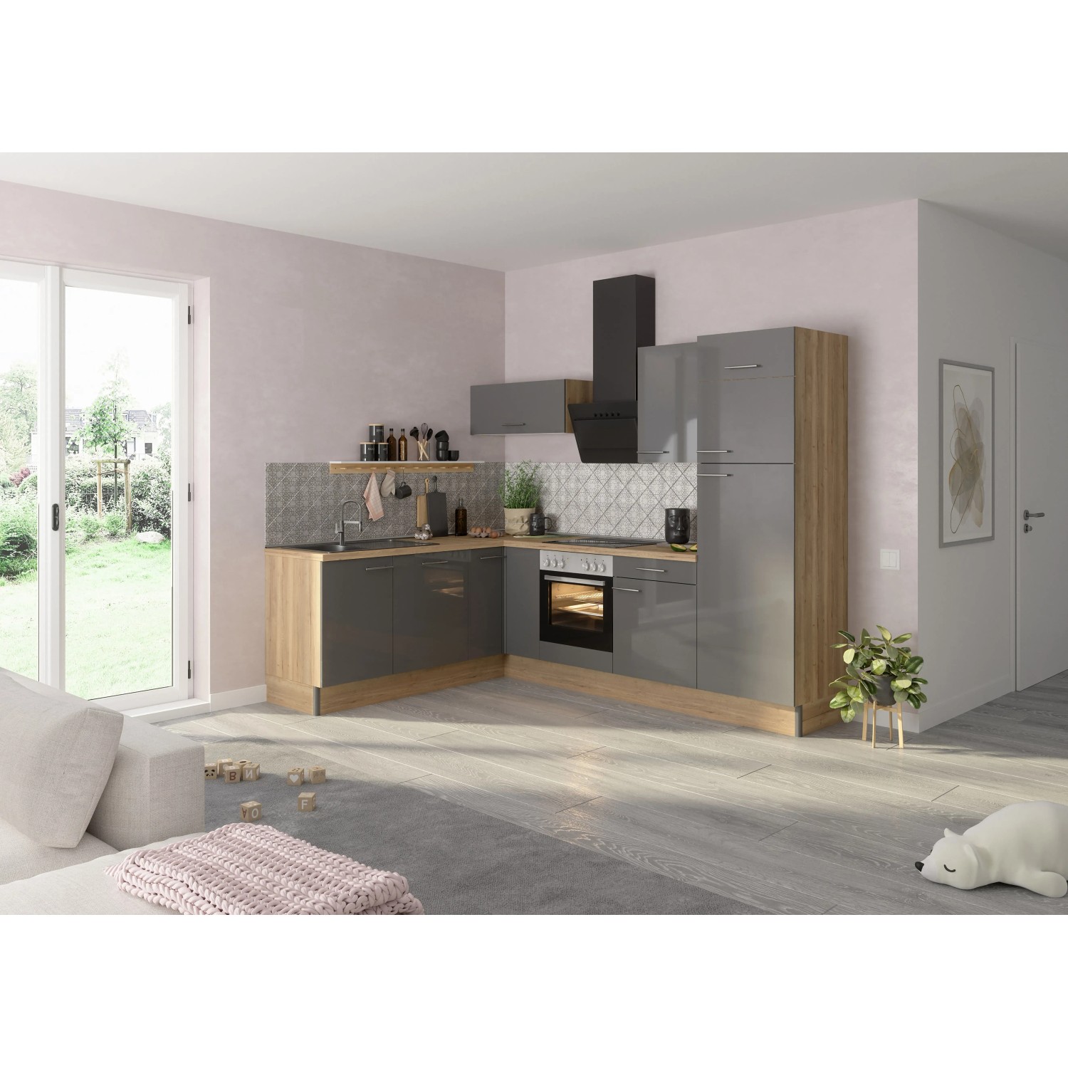 Optifit Winkelküche Optikoncept Jonte 270 cm Anthrazit-Wildeiche Nachb.