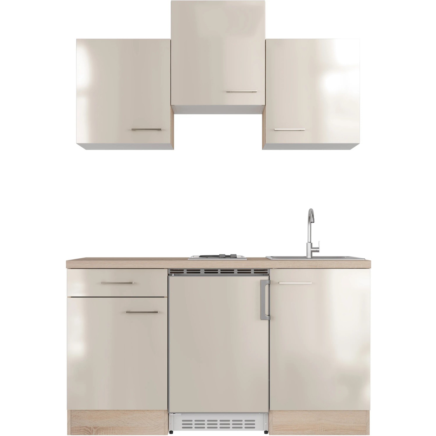 Flex-Well Exclusiv Singleküche Orlando 150 cm Kaschmir Glanz - Sonoma Eiche