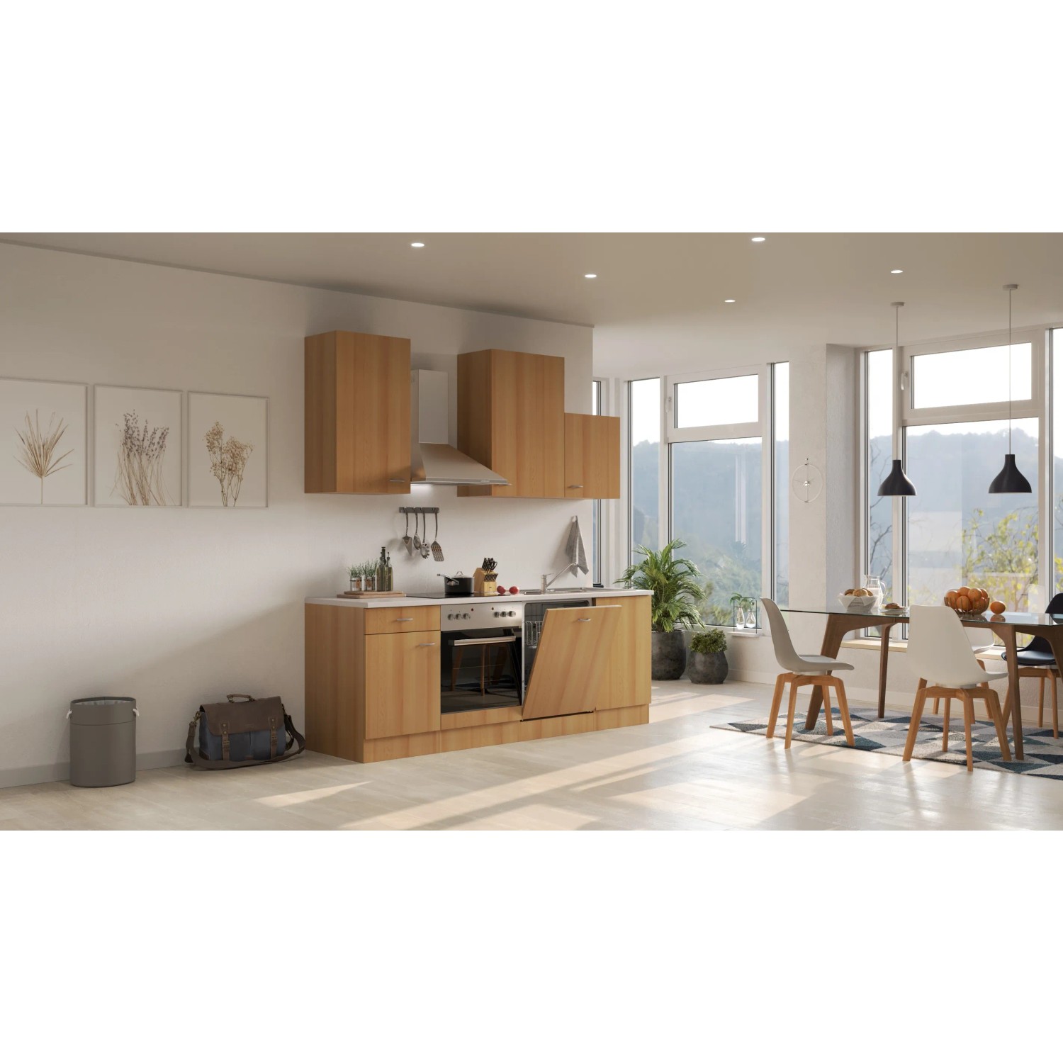 Flex-Well Classic Küchenzeile Nano 220 cm Buche