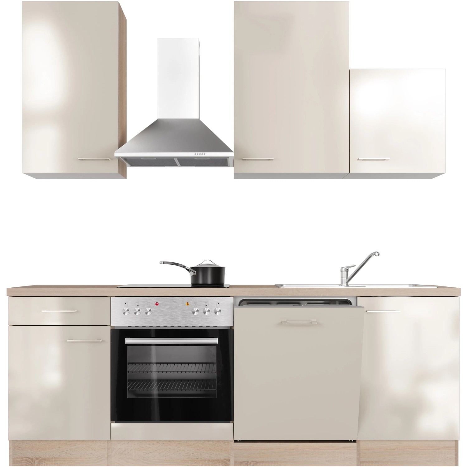 Flex-Well Exclusiv Küchenzeile Orlando 220 cm Kaschmir Glanz - Sonoma Eiche