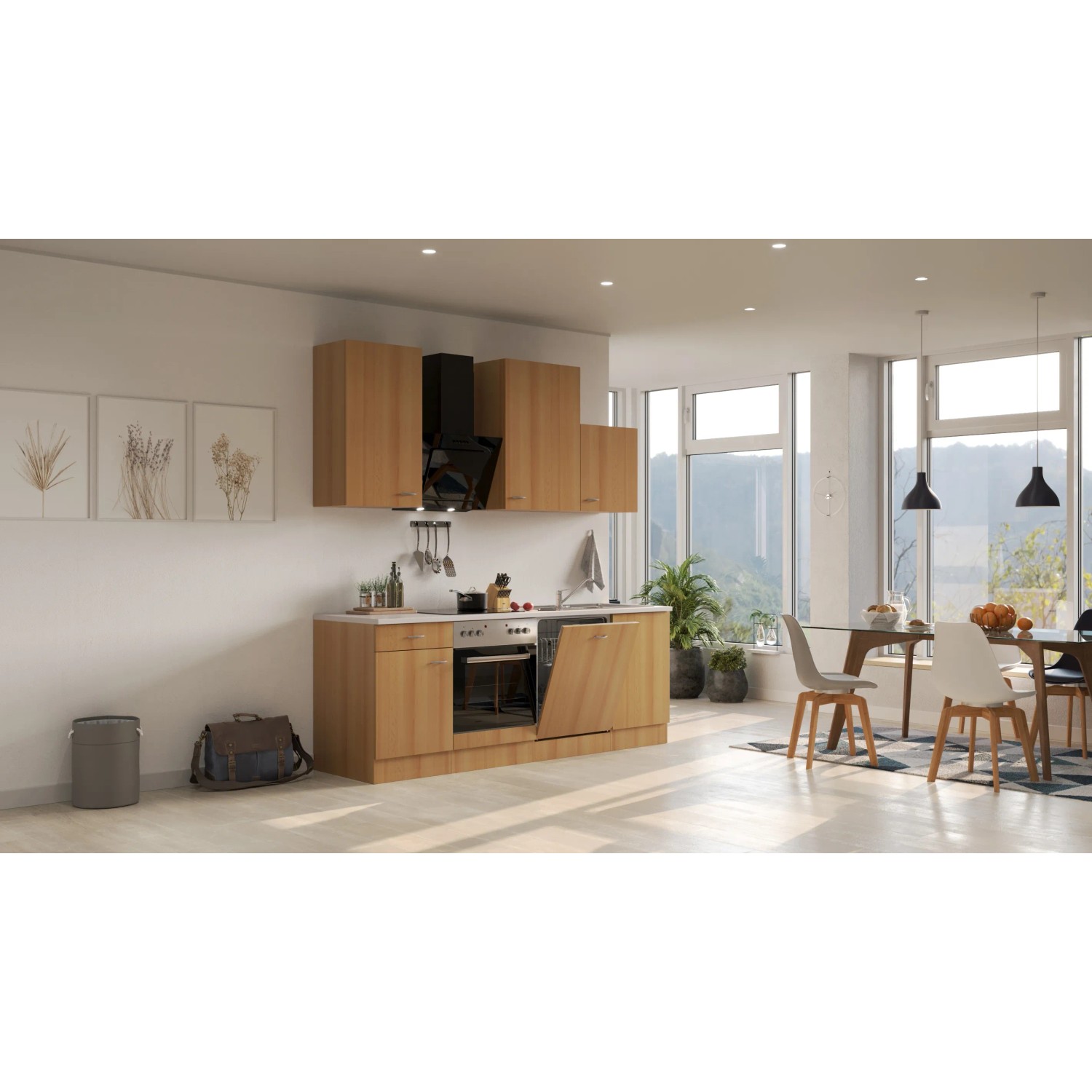 Flex-Well Classic Küchenzeile Nano 220 cm Buche