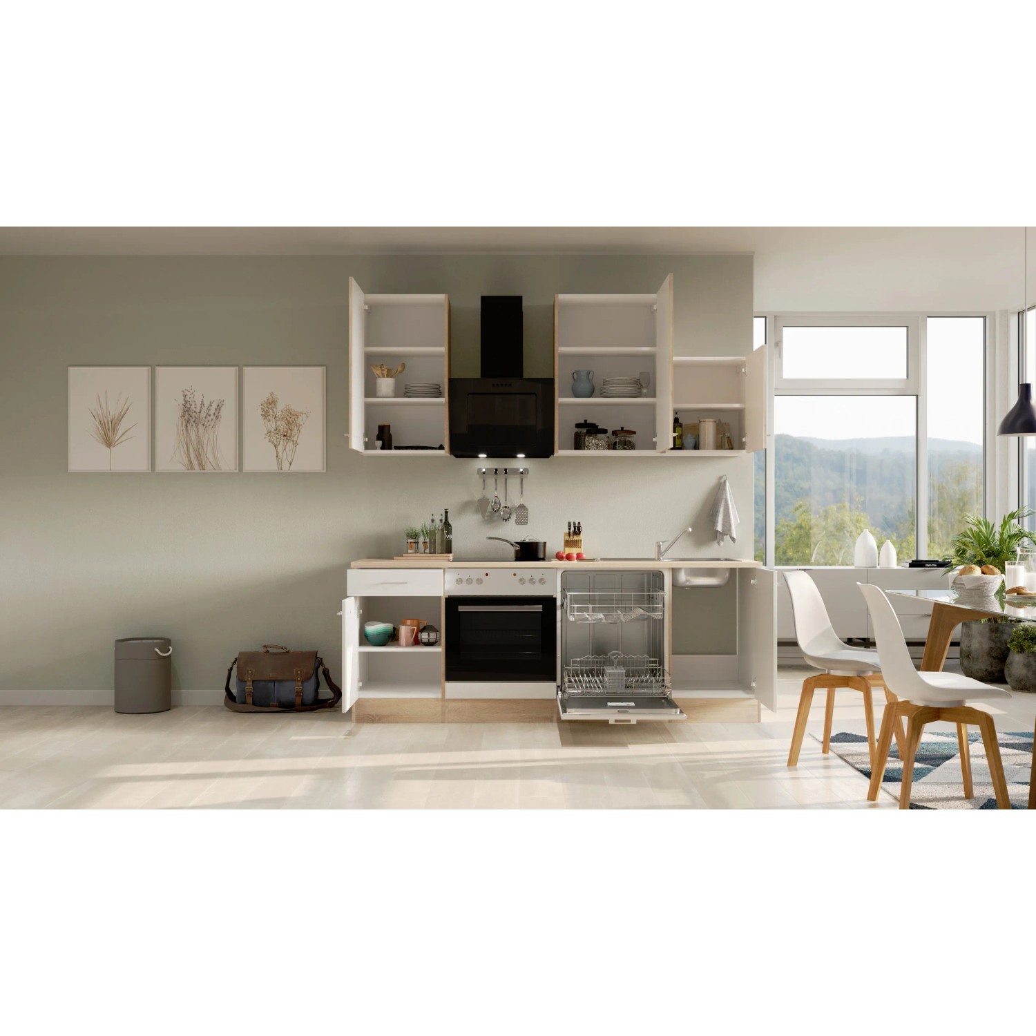 Flex-Well Classic Küchenzeile Florida 220 cm Weiß - Sonoma Eiche