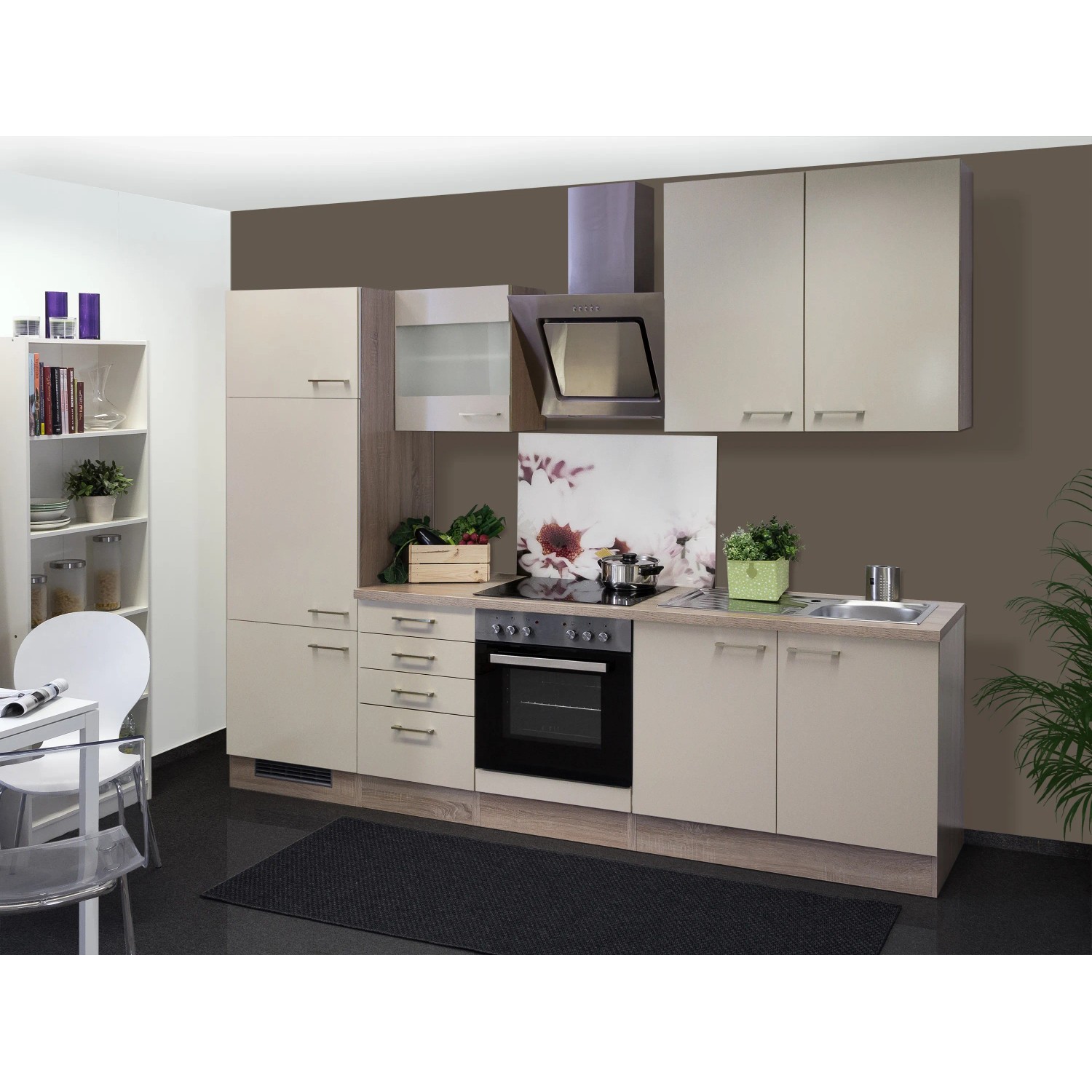 Flex-Well Exclusiv Küchenzeile Orlando 270 cm Kaschmir Glanz-Sonoma Eiche