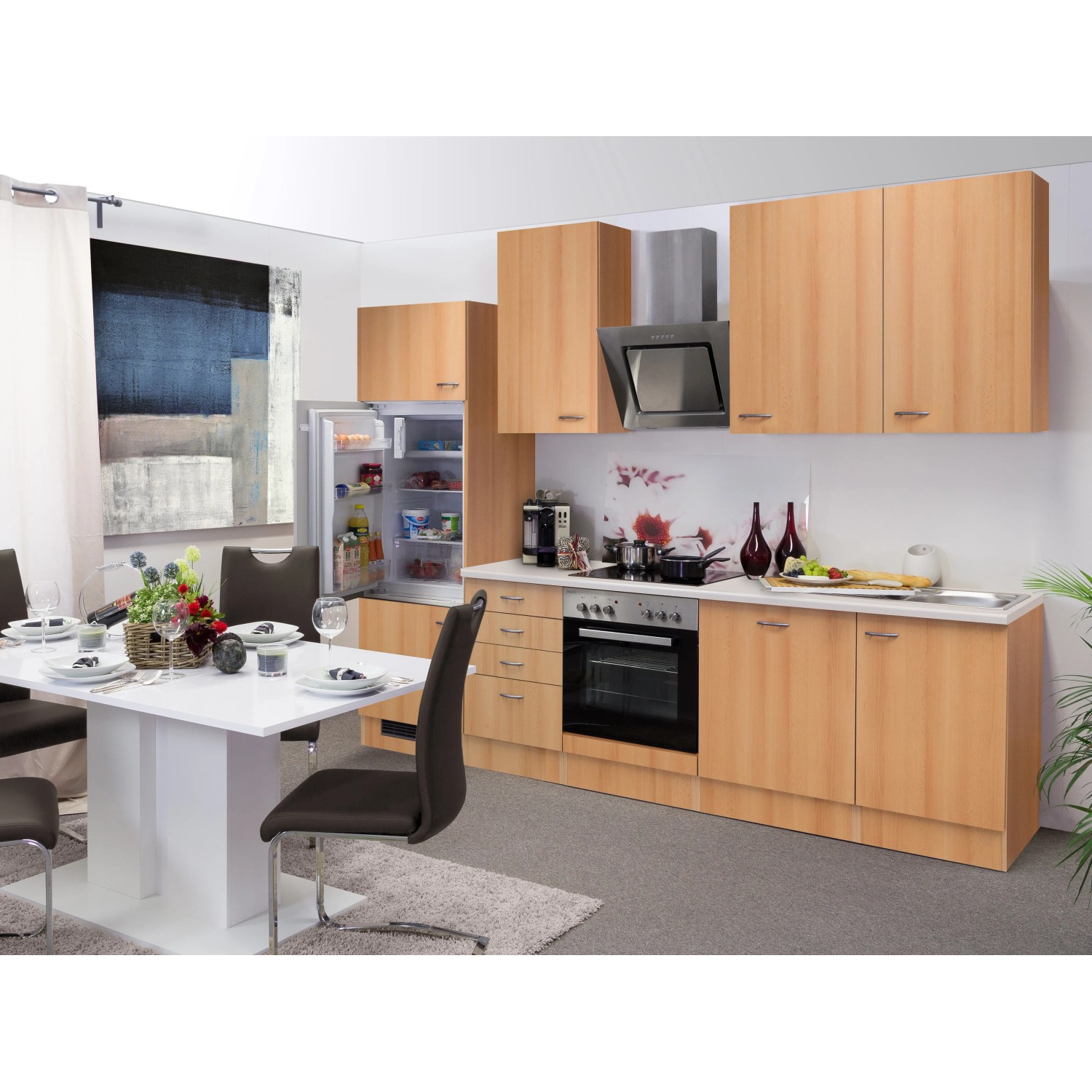 Flex-Well Classic Küchenzeile Nano 280 cm Buche Nachbildung