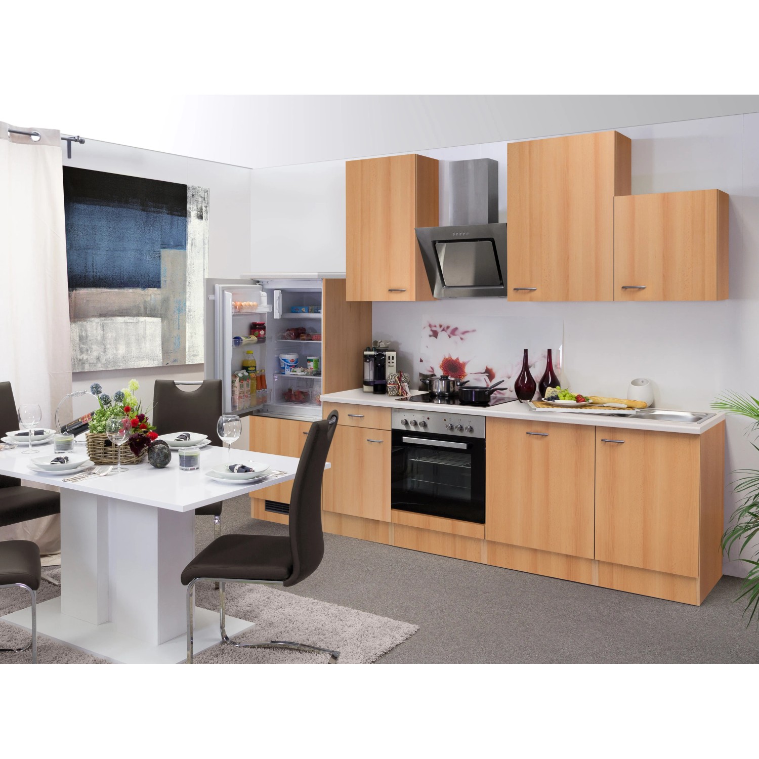 Flex-Well Classic Küchenzeile Nano 280 cm Buche Nachbildung