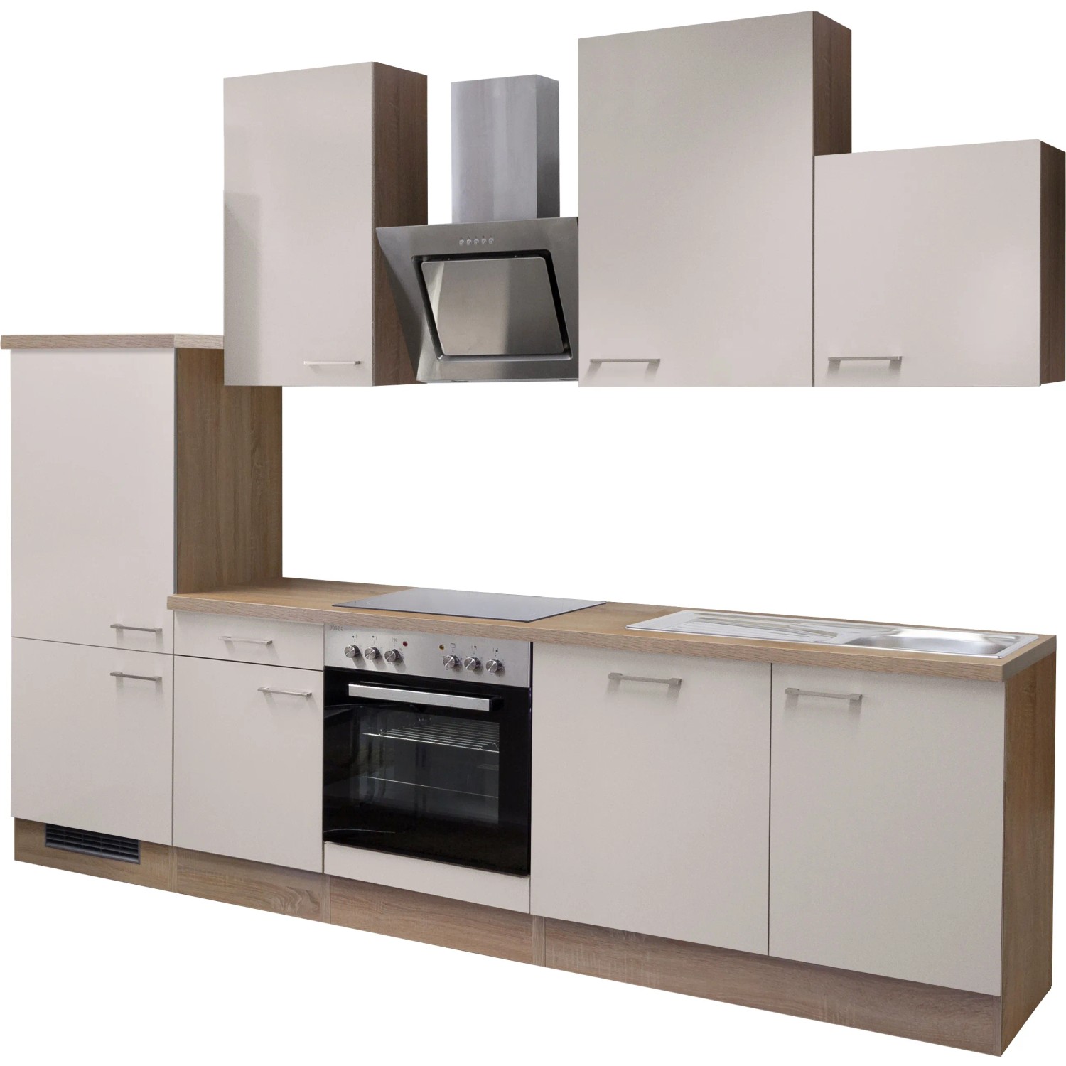 Flex-Well Exclusiv Küchenzeile Orlando 280 cm Kaschmir Glanz-Sonoma Eiche