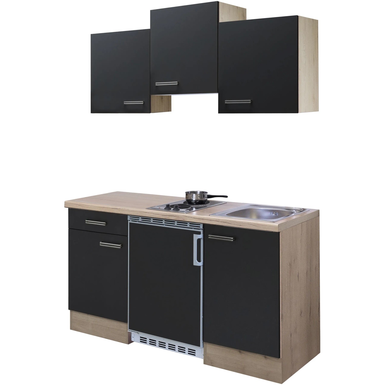 Flex-Well Exclusiv Singleküche Lara 150 cm Anthrazit - San Remo Eiche