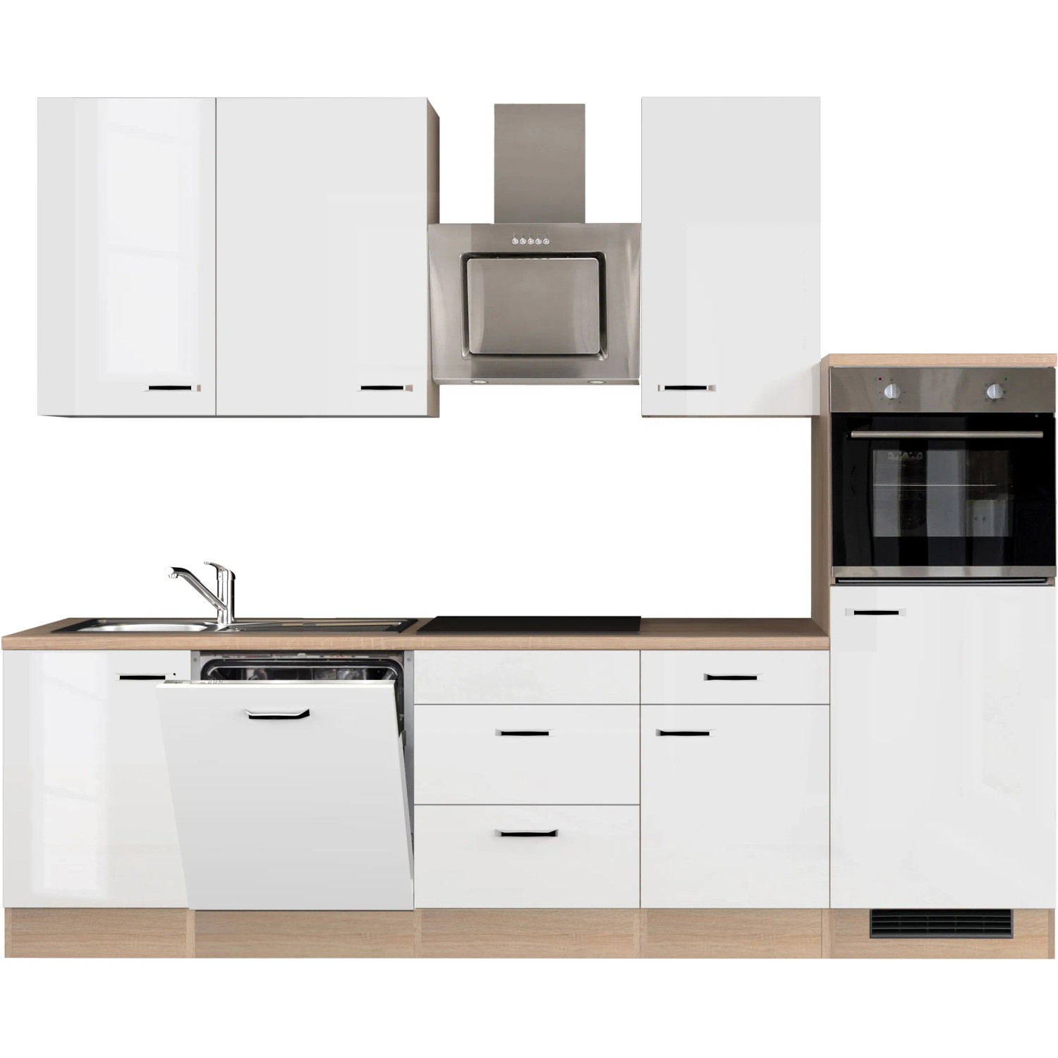Flex-Well Exclusiv Küchenzeile Valero 280 cm Hochglanz Weiß - Sonoma Eiche