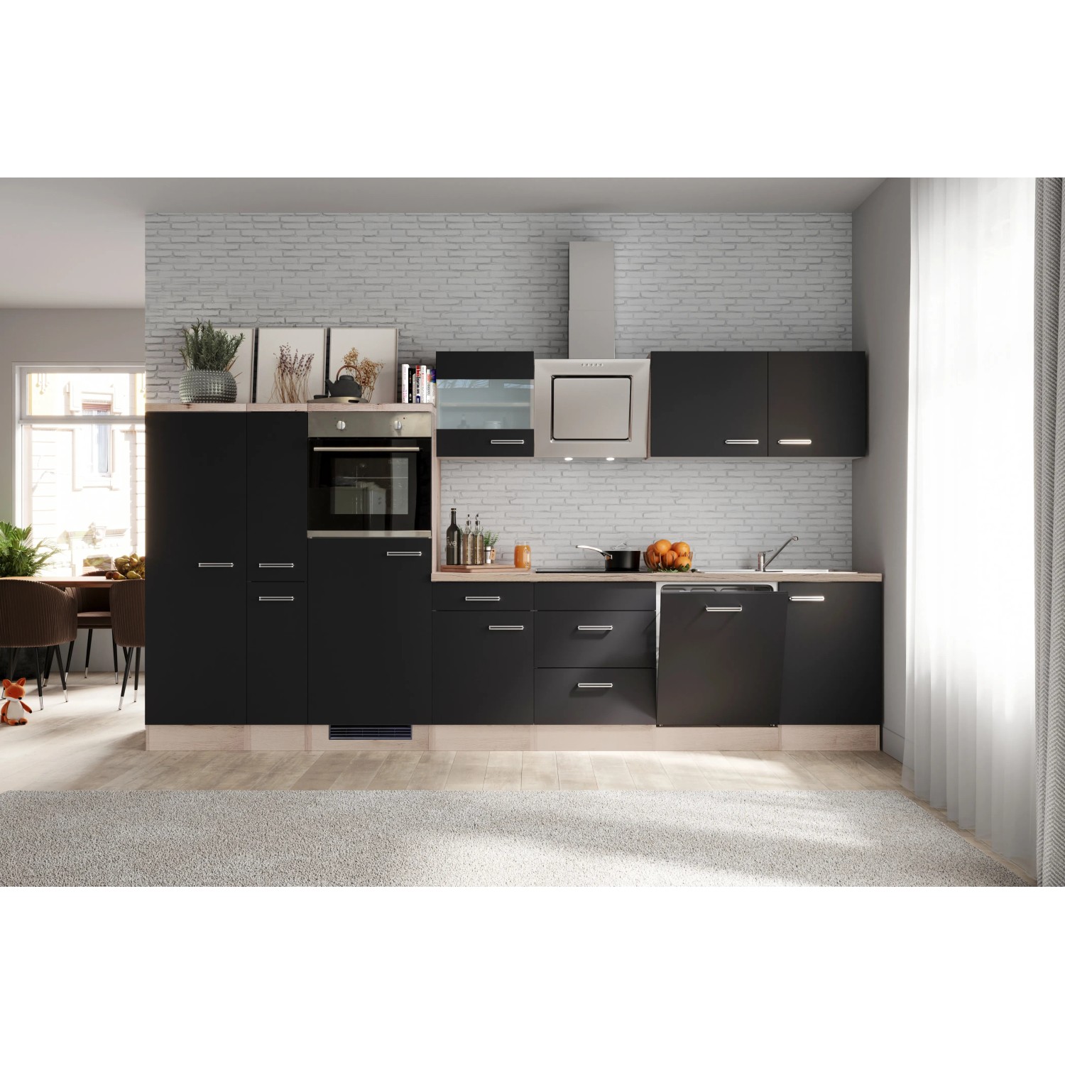 Flex-Well Exclusiv Küchenzeile Lara 360 cm Anthrazit - San Remo Eiche