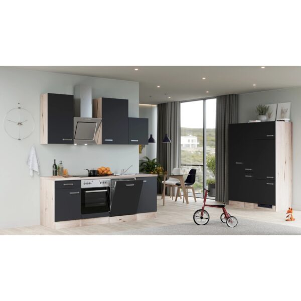 Flex-Well Exclusiv Küchenzeile Lara 360 cm Anthrazit - San Remo Eiche