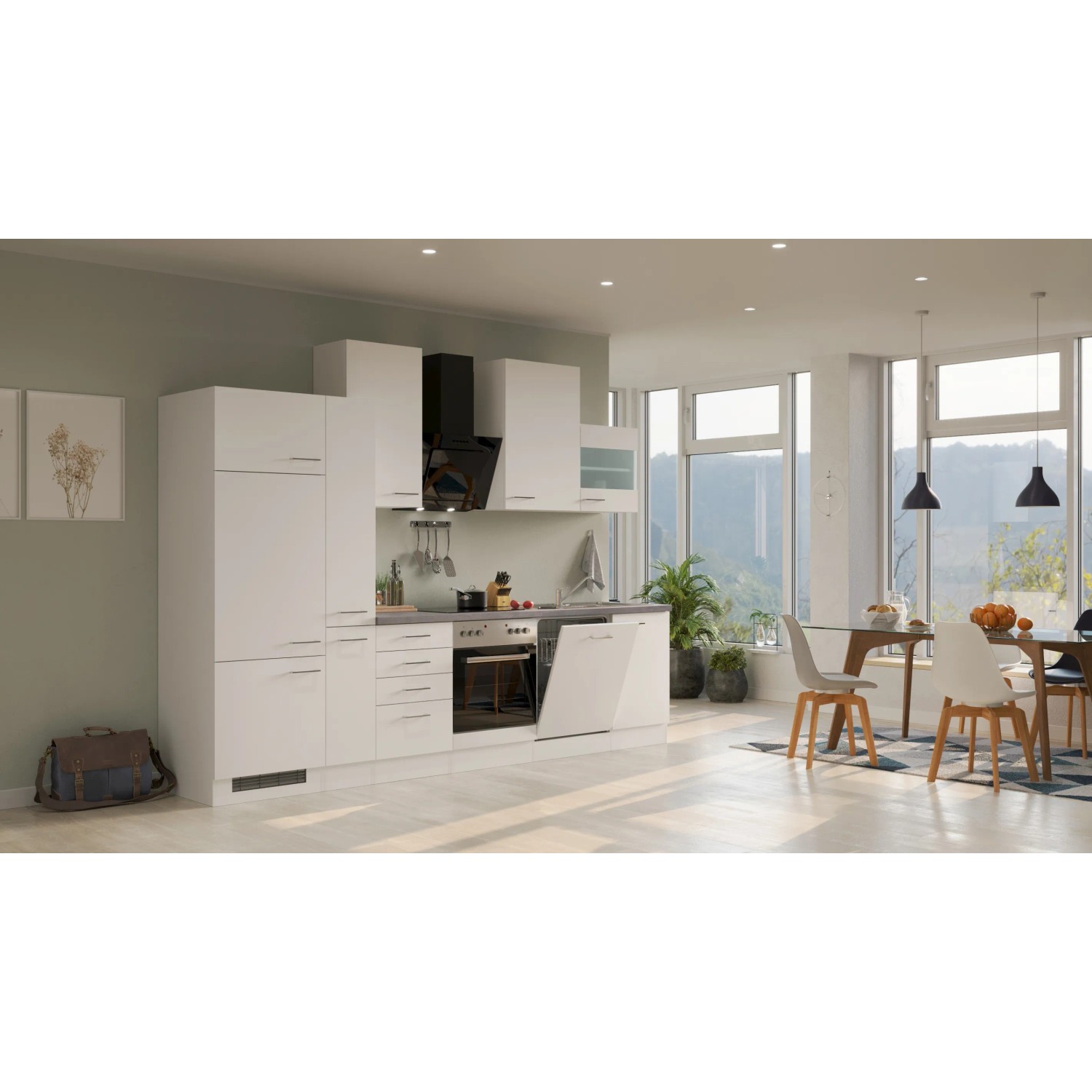 Flex-Well Exclusiv Küchenzeile Joelina 310 cm Weiß matt - Beton Grau