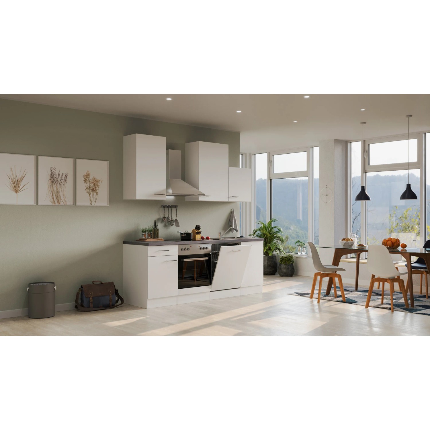Flex-Well Exclusiv Küchenzeile Joelina 220 cm Weiß matt - Beton Grau