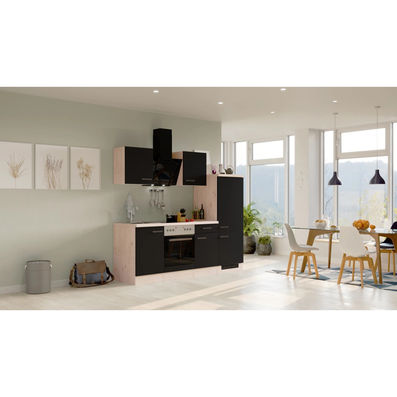 Flex-Well Exclusiv Küchenzeile Lara 220 cm Anthrazit - San Remo Eiche