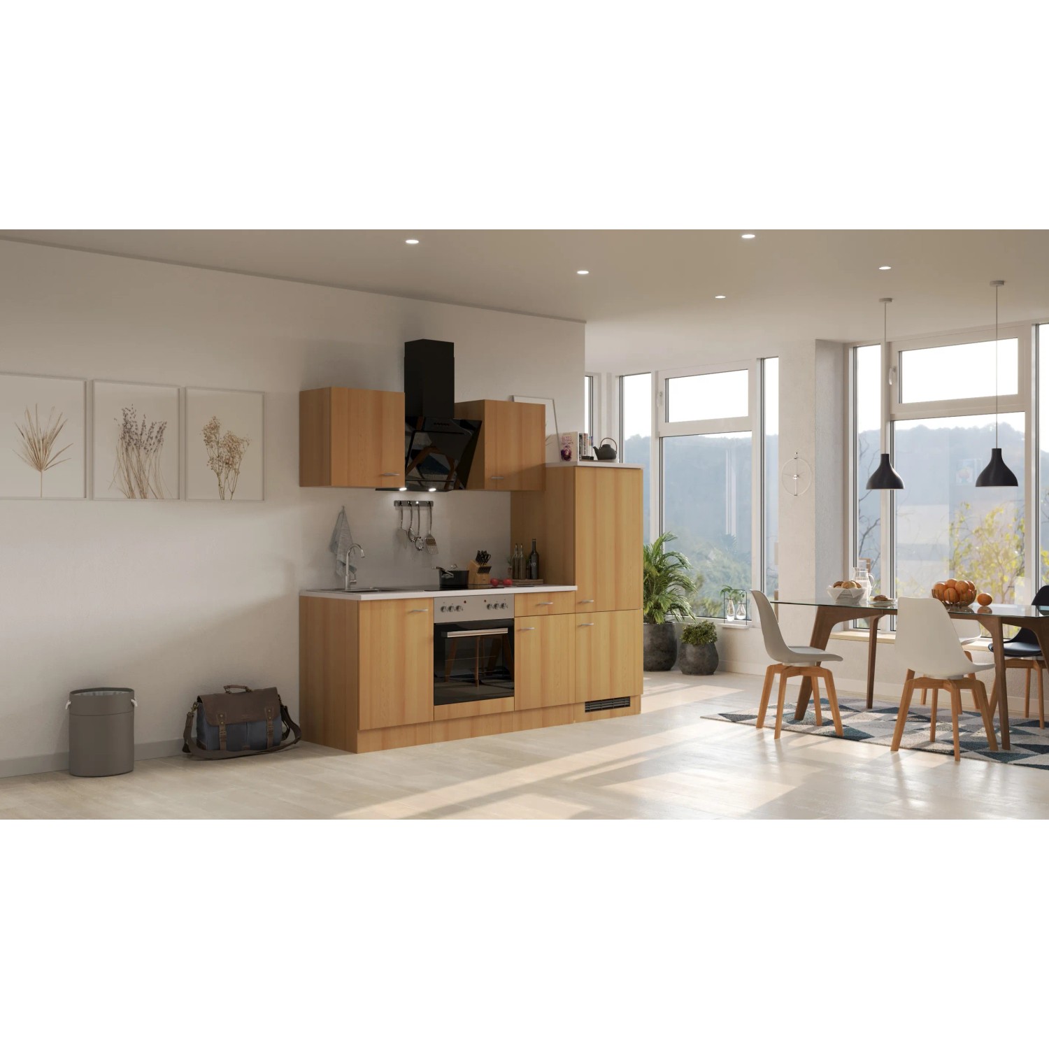 Flex-Well Classic Küchenzeile Nano 220 cm Buche