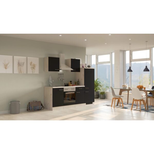 Flex-Well Exclusiv Küchenzeile Lara 220 cm Anthrazit - San Remo Eiche