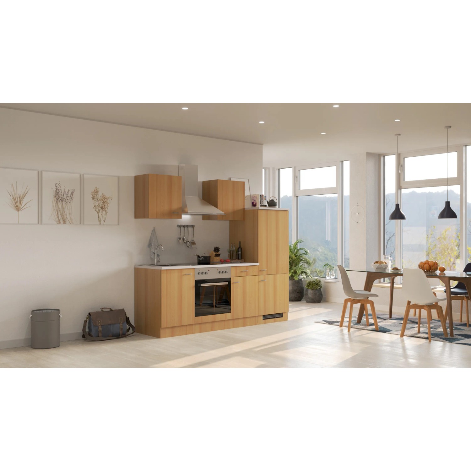 Flex-Well Classic Küchenzeile Nano 220 cm Buche