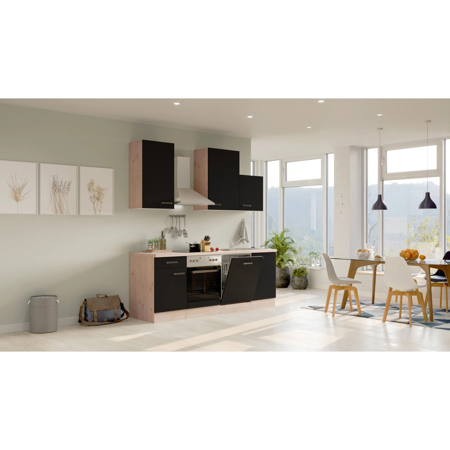 Flex-Well Exclusiv Küchenzeile Lara 220 cm Anthrazit - San Remo Eiche