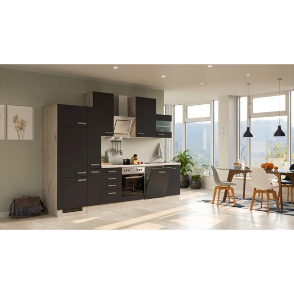Flex-Well Exclusiv Küchenzeile Lara 310 cm Anthrazit - San Remo Eiche