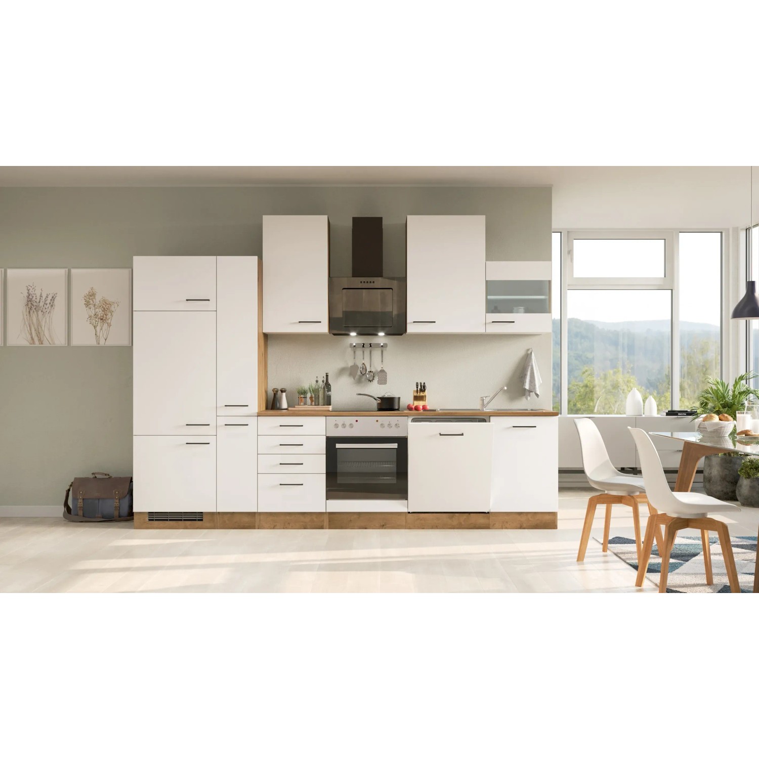 Flex-Well Exclusiv Küchenzeile Vintea 310 cm Magnolia matt - Lancelot Oak