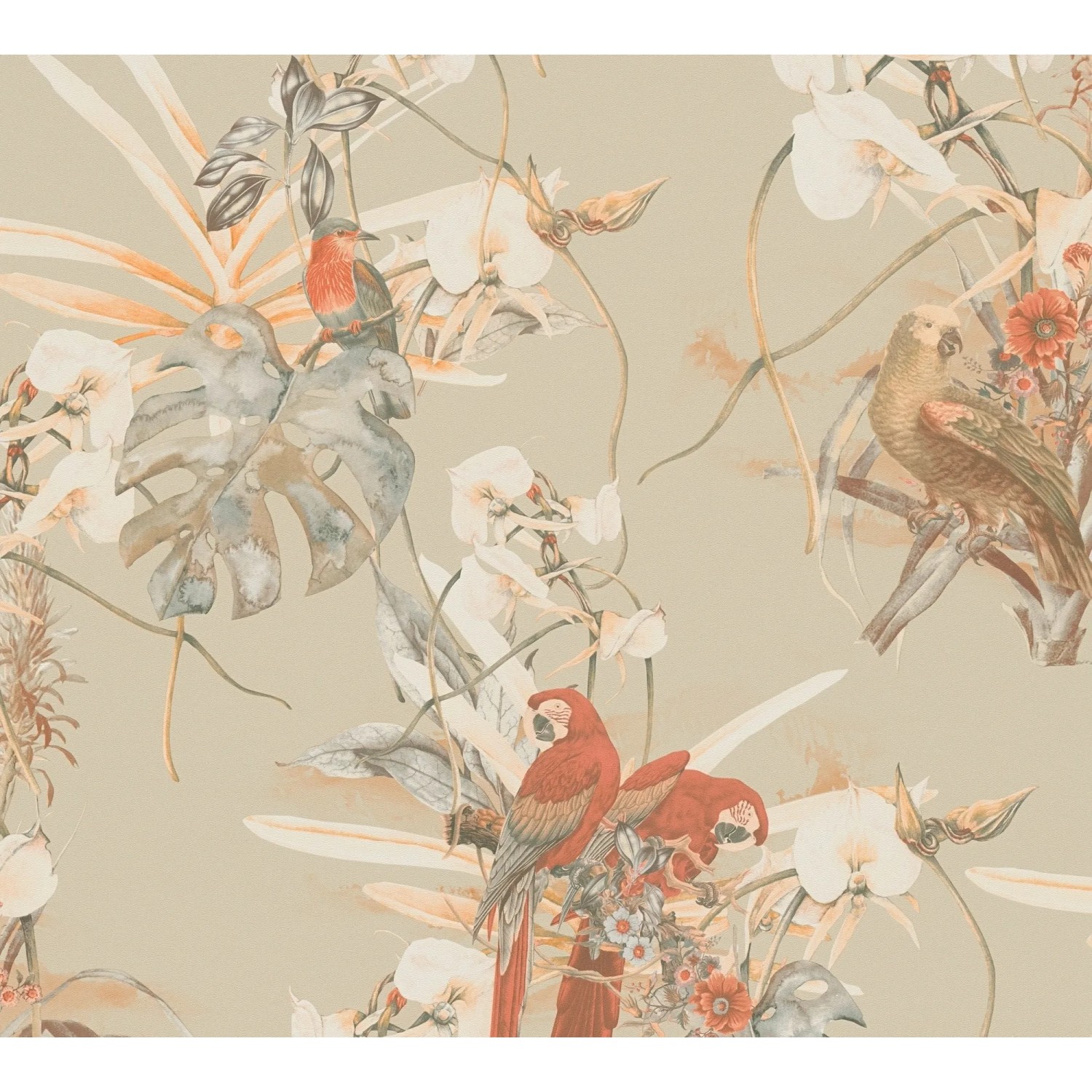 A.S. Création Vliestapete Tropisch Vögel Orange Beige