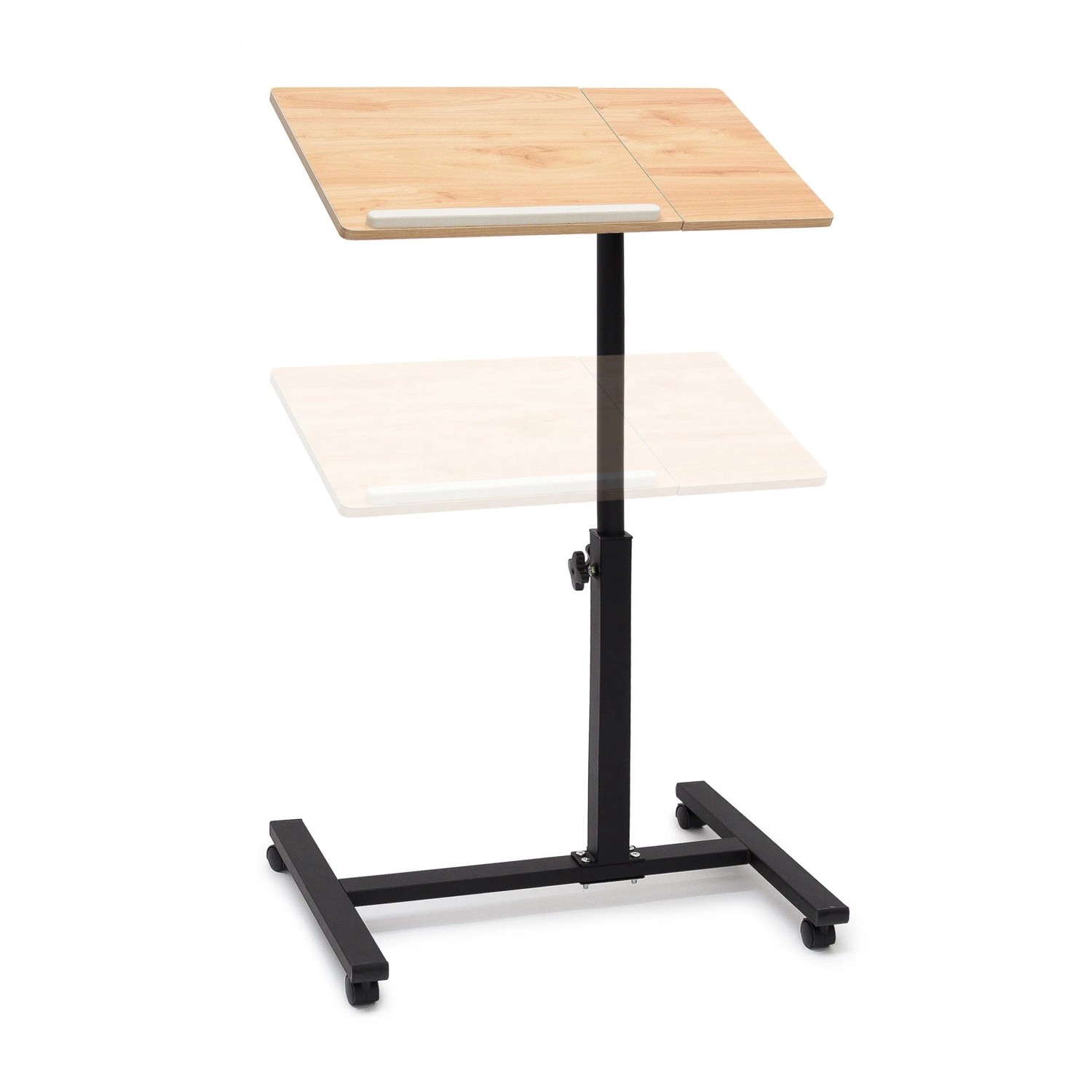 Relaxdays Laptoptisch Holz Gelb Höhenverstellbar Neigbar Drehbar mit Bremsrollen 60 cm x 40.5 cm 58 cm
