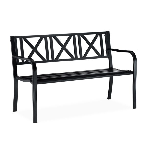 Relaxdays Gartenbank Stahl Schwarz 127 cm x 56 cm x 81 cm
