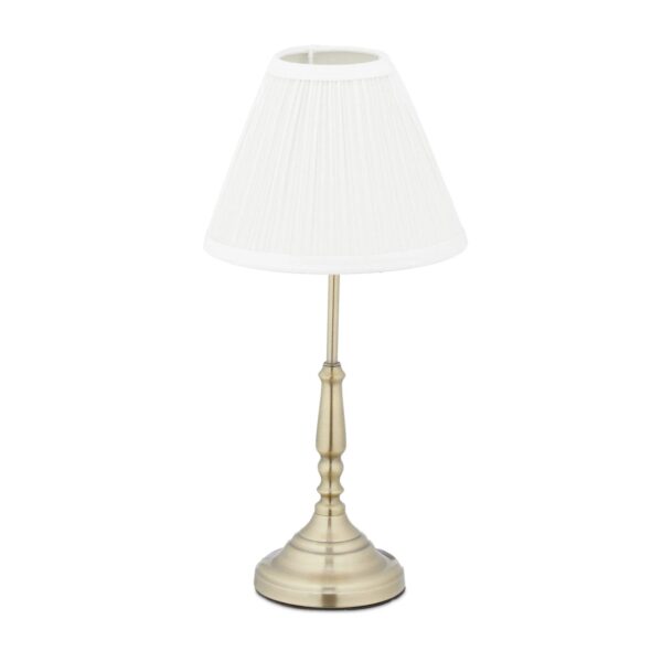 Relaxdays Tischlampe Eisen Stoff Kunststoff Weiß Gold mit Schalter E14 43 cm x 21 cm 700 g